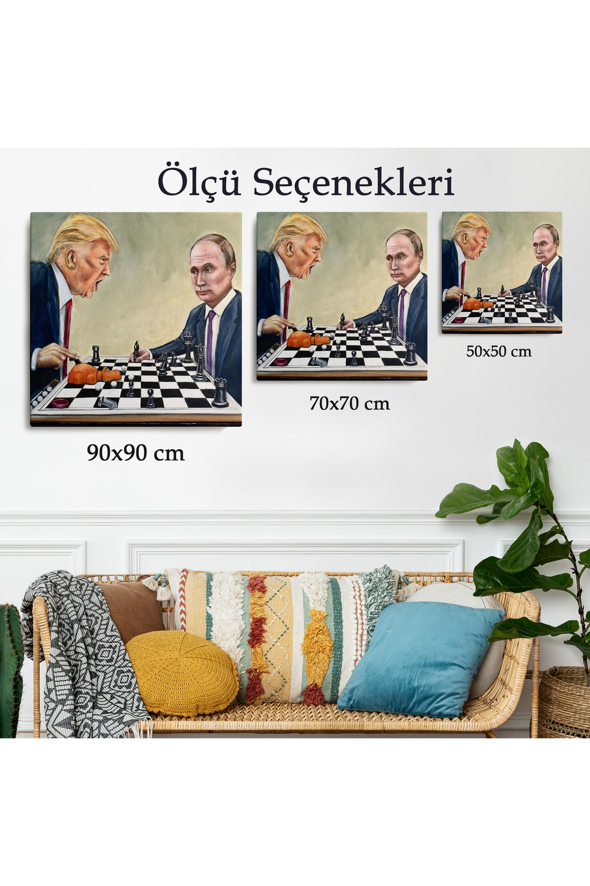 Donald Trump - Vladimir Putin Santranç Oynarken Kanvas Tablosu görsel 3