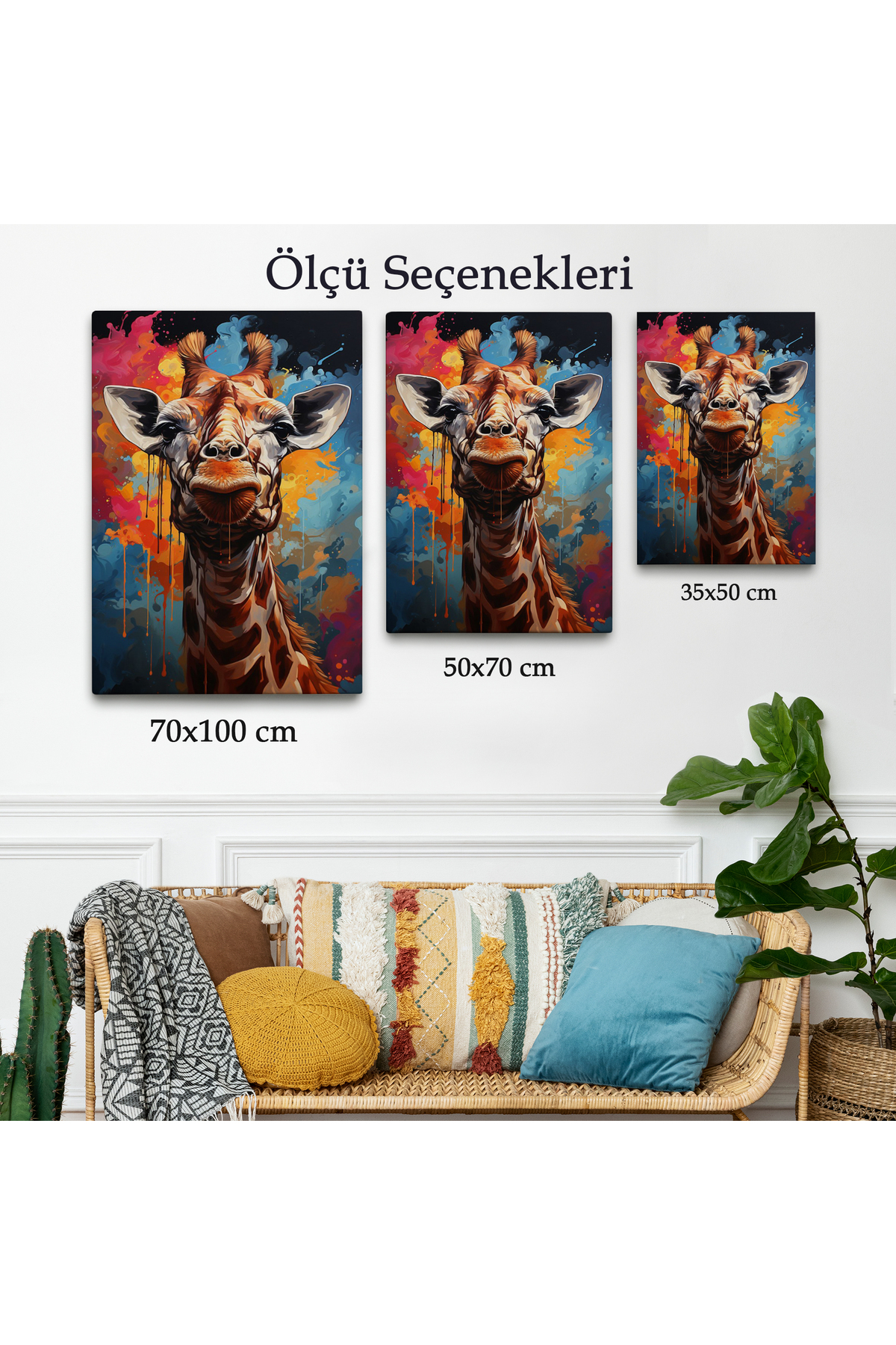 Sevimli Zürafa Kanvas Tablo görsel 3