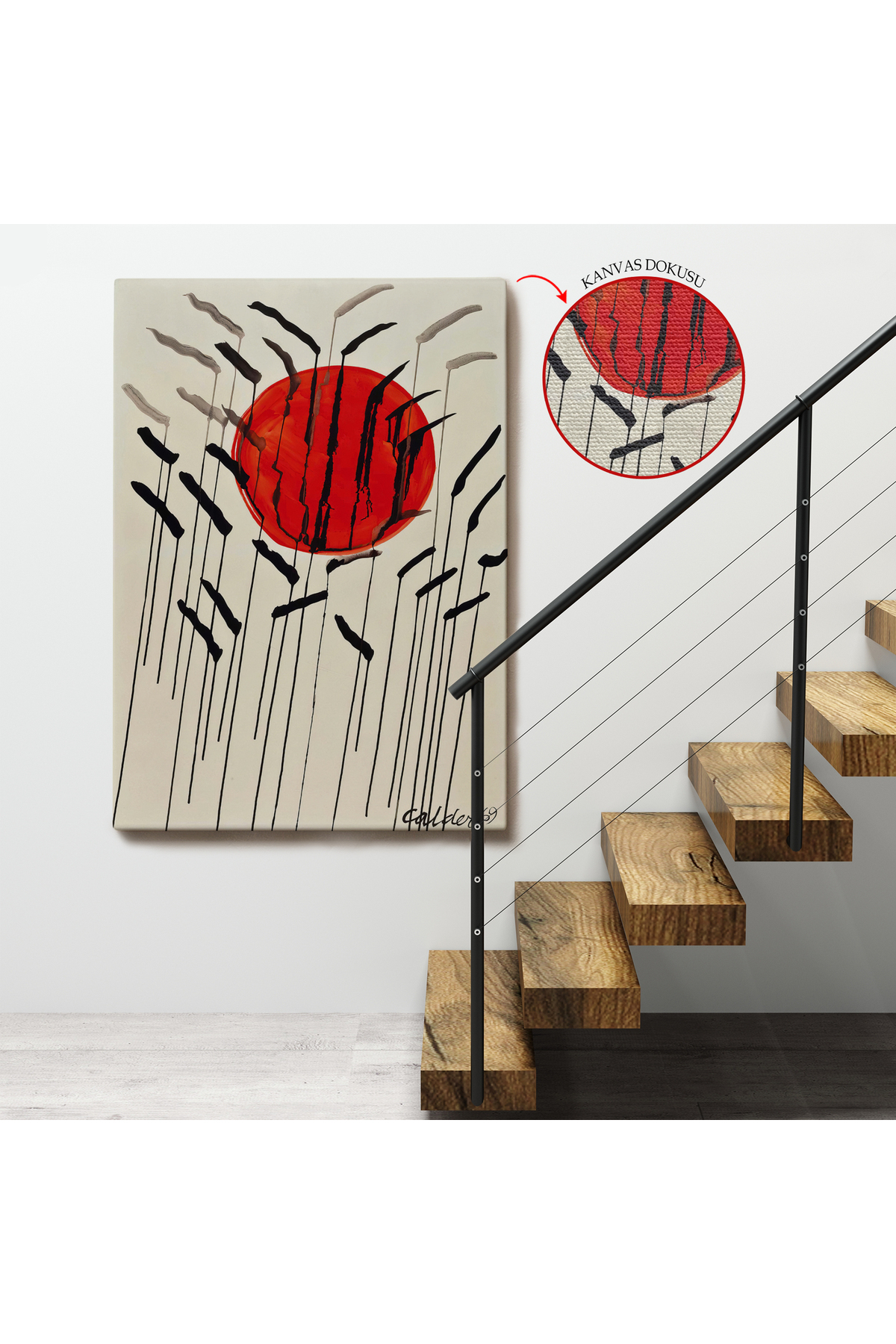 Alexander Calder - Kızıl Güneş Ve Uzun Otlar Tablosu - Cattails With Red Sun Kanvas Tablo görsel 4