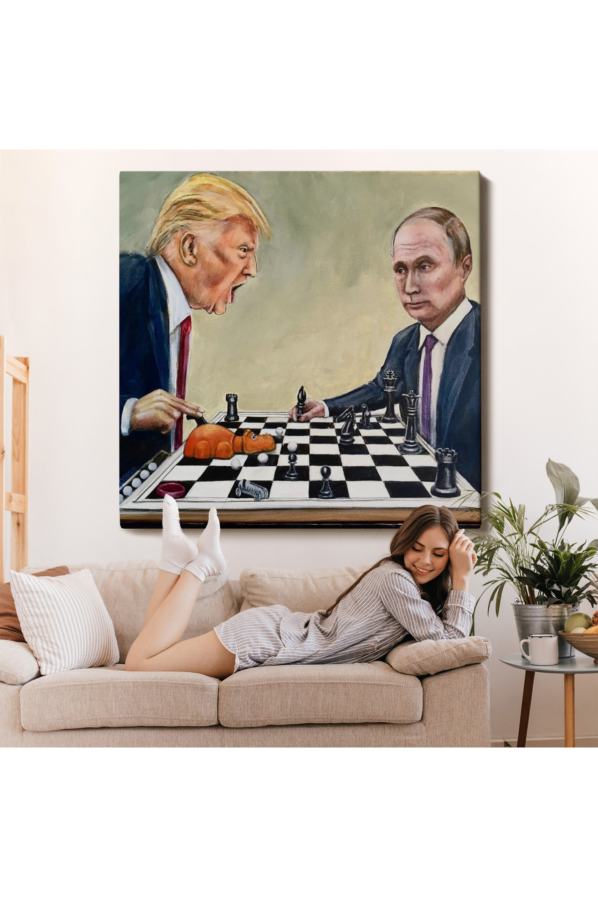 Donald Trump - Vladimir Putin Santranç Oynarken Kanvas Tablosu görsel 7