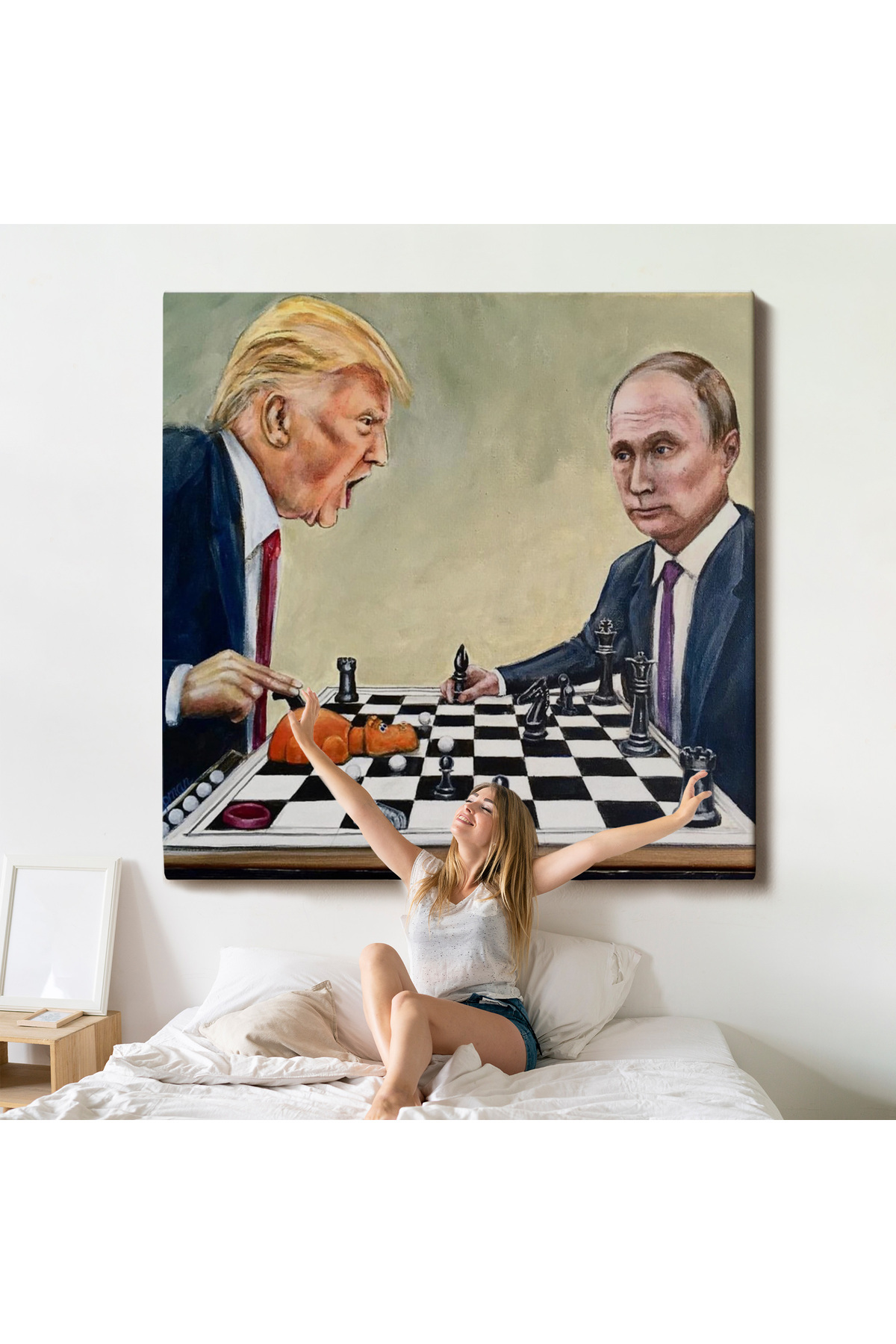 Donald Trump - Vladimir Putin Santranç Oynarken Kanvas Tablosu görsel 5