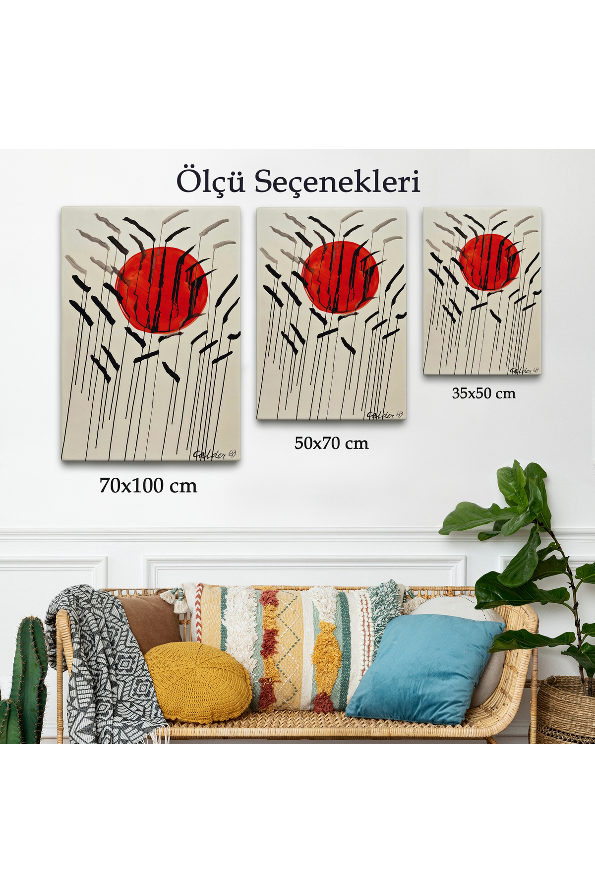Alexander Calder - Kızıl Güneş Ve Uzun Otlar Tablosu - Cattails With Red Sun Kanvas Tablo görsel 3
