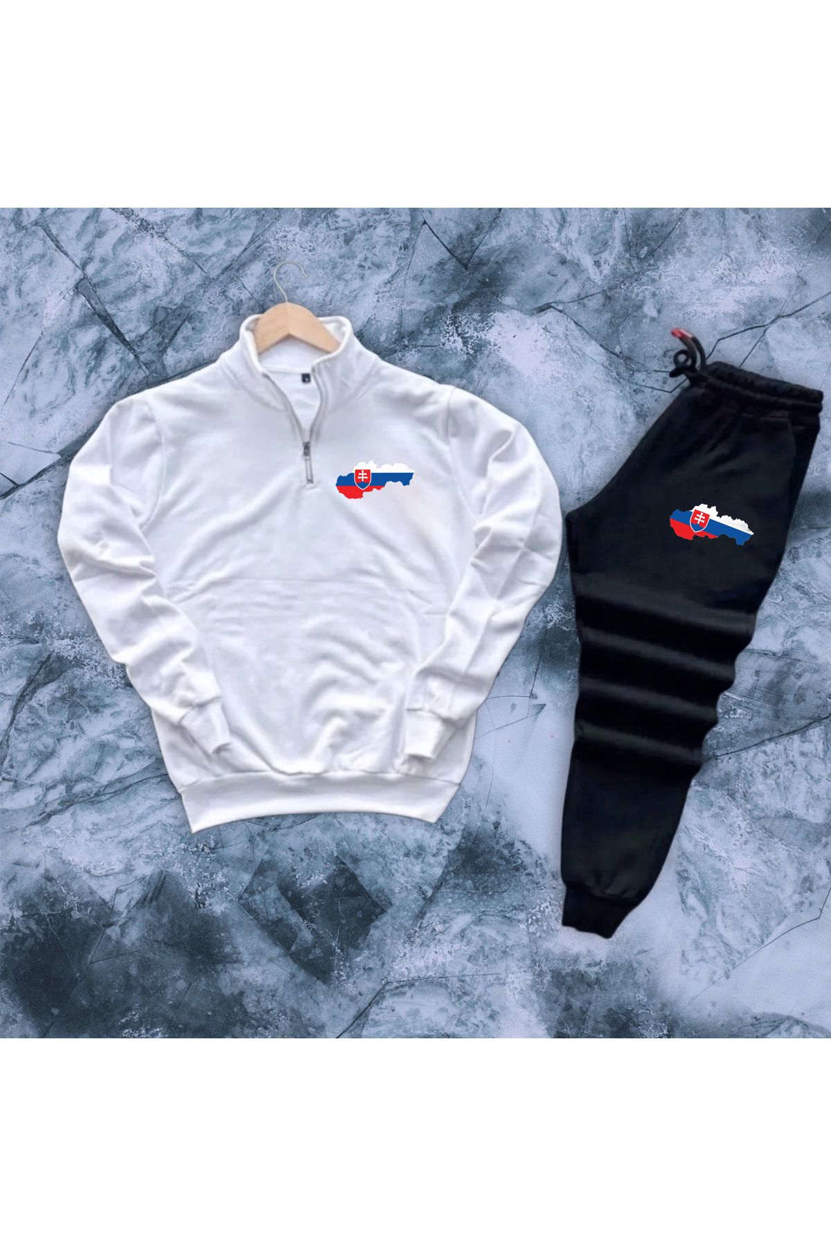 NEW TRENDY COLLECTİON Drapelul Slovaciei Grafic Personalizat Design Confortabil Sezonier Cu Guler Stand Hanorac-trening Unisex - M