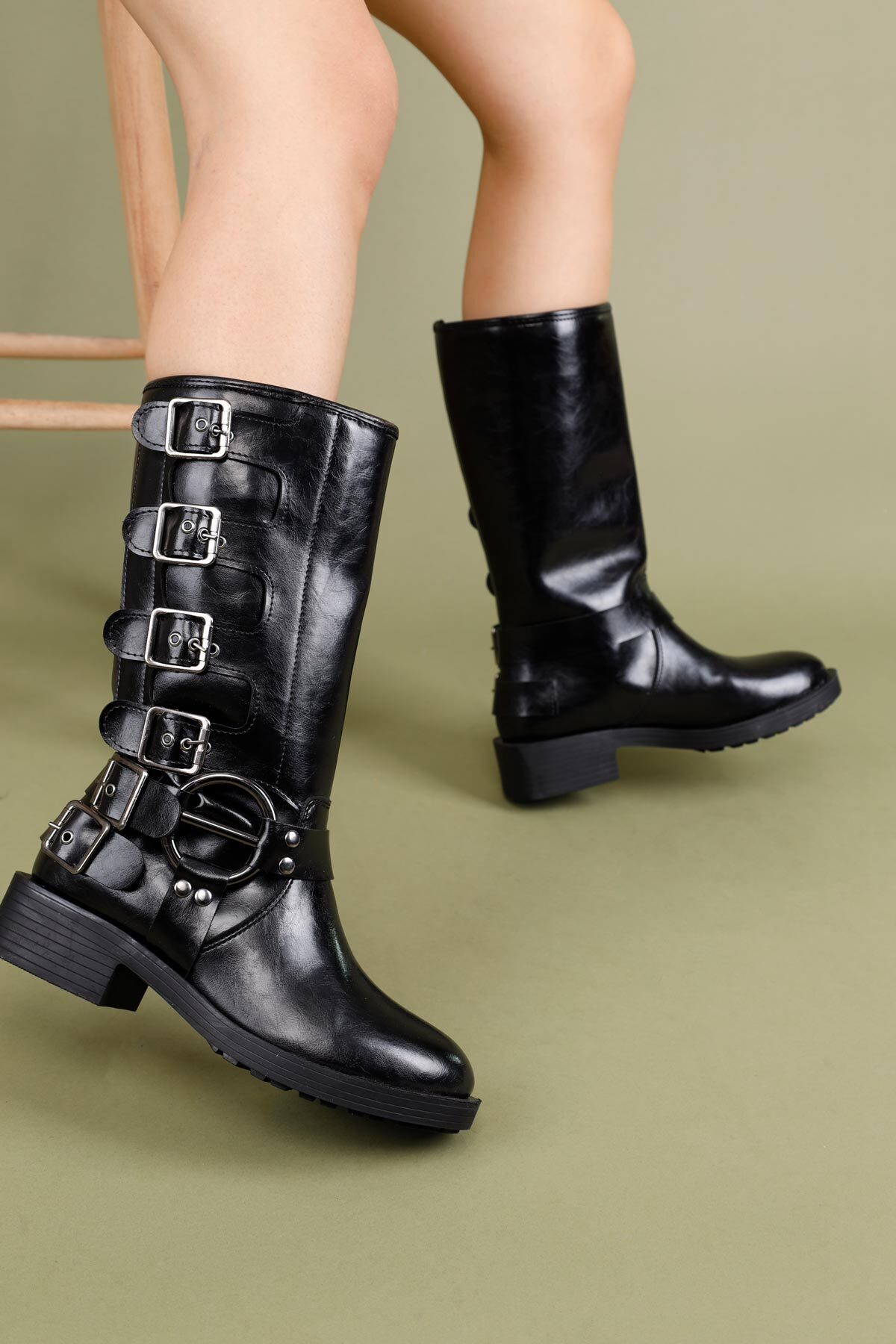 Getcho  Davy Kadın Toka Detaylı Siyah Çizme - Görsel 3