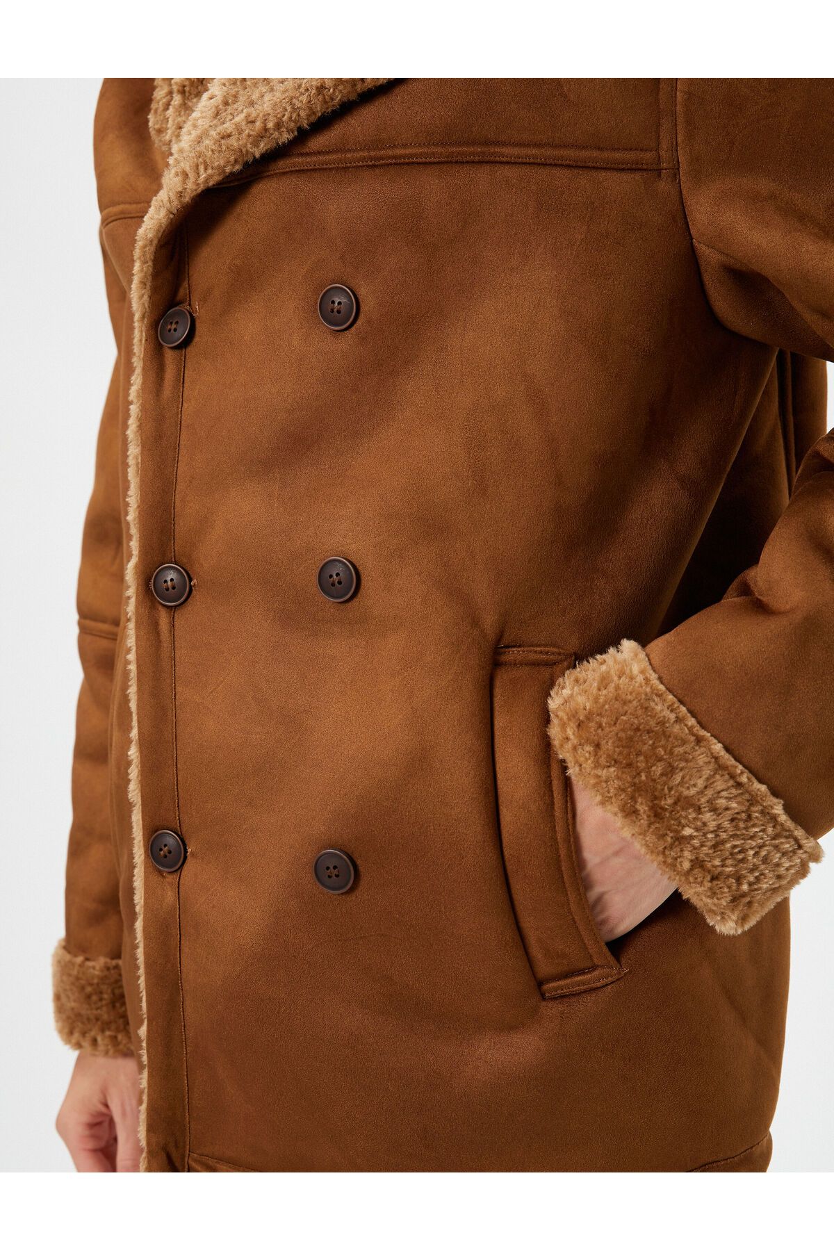 Koton-Suede Look Jacket Double Breasted Plush Inside Collar Buttoned Pocket 5