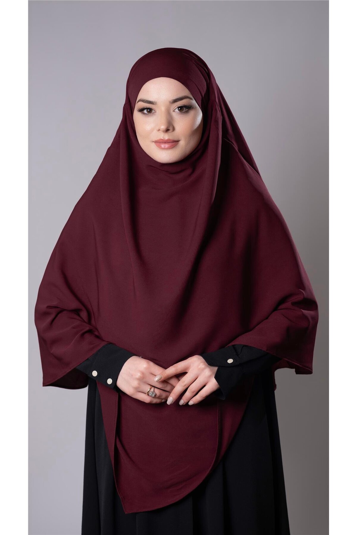 Burgundy Practical Ready-to-Place Hijab Scarf Medina Silk Laced Double Layer Souffle Hijab 2302_16