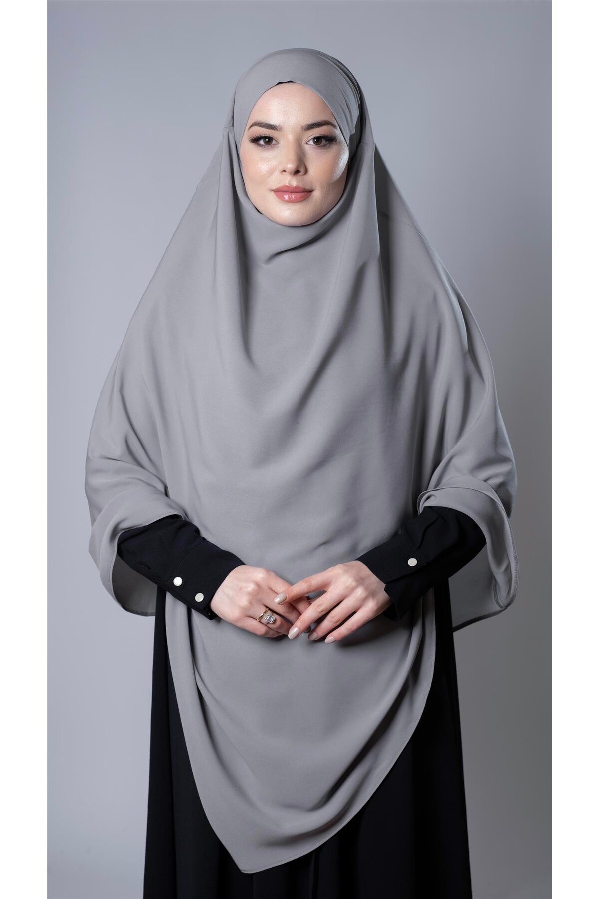 Grey Practical Ready-to-Place Hijab Scarf Medina Silk Laced Souffle Hijab 2301_15