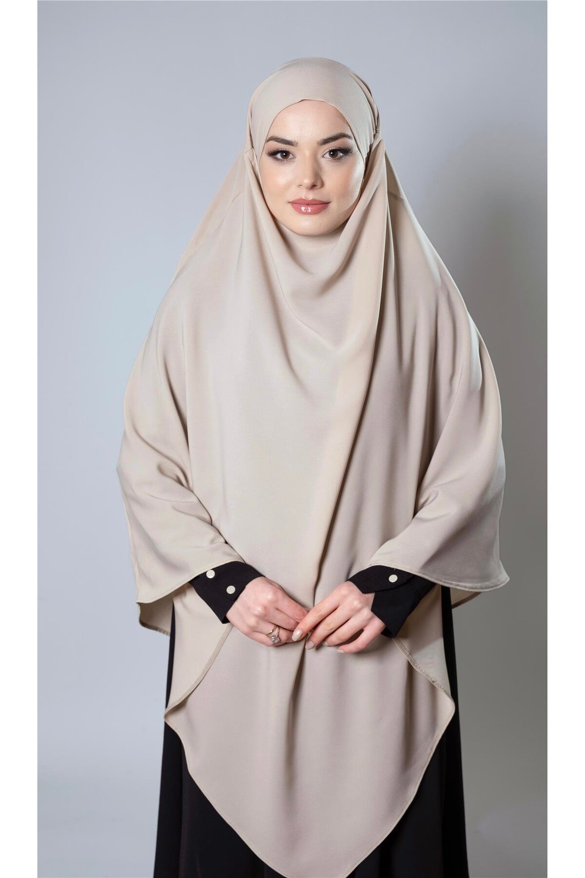 Beige Practical Ready-to-Place Hijab Scarf Medina Silk Laced Souffle Hijab 2301_12