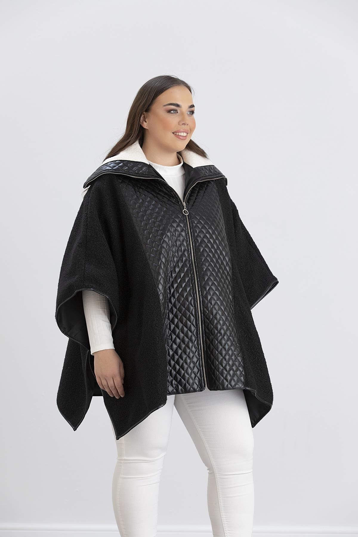 Işşıl-Işşil 9790-Vinleks Faux Leather Boucle Maternity Poncho-Coat 3