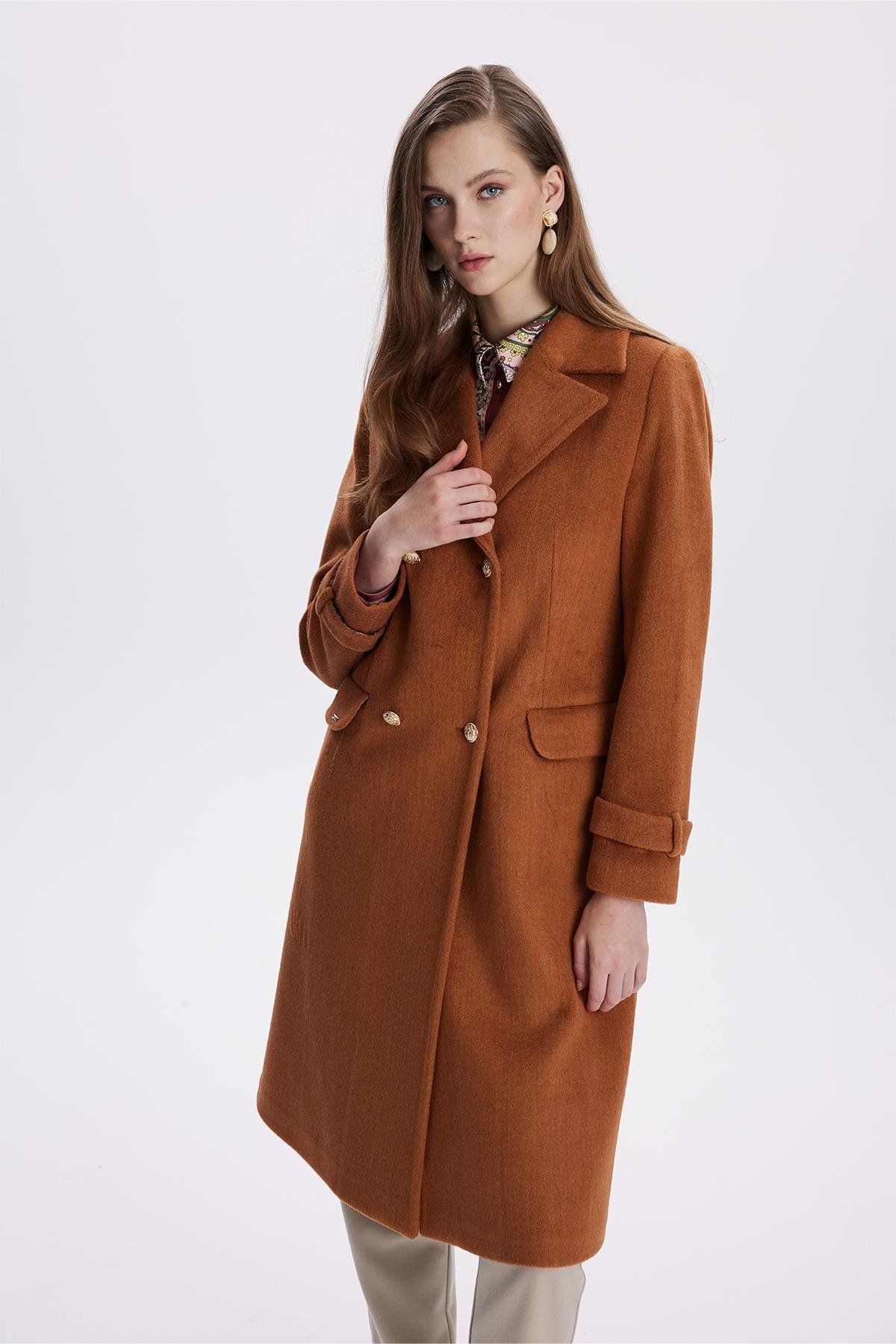 Zühre-Double Breasted Collar Long Tan Coat 13570 5