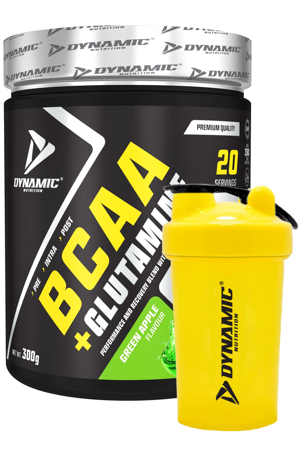 Dynamic Nutrition Bcaa Glutamine 300 gr (YEŞİL ELMA AROMALI) - 20 Servis - Taurin Ve Kafein Ilaveli Shaker Hediye