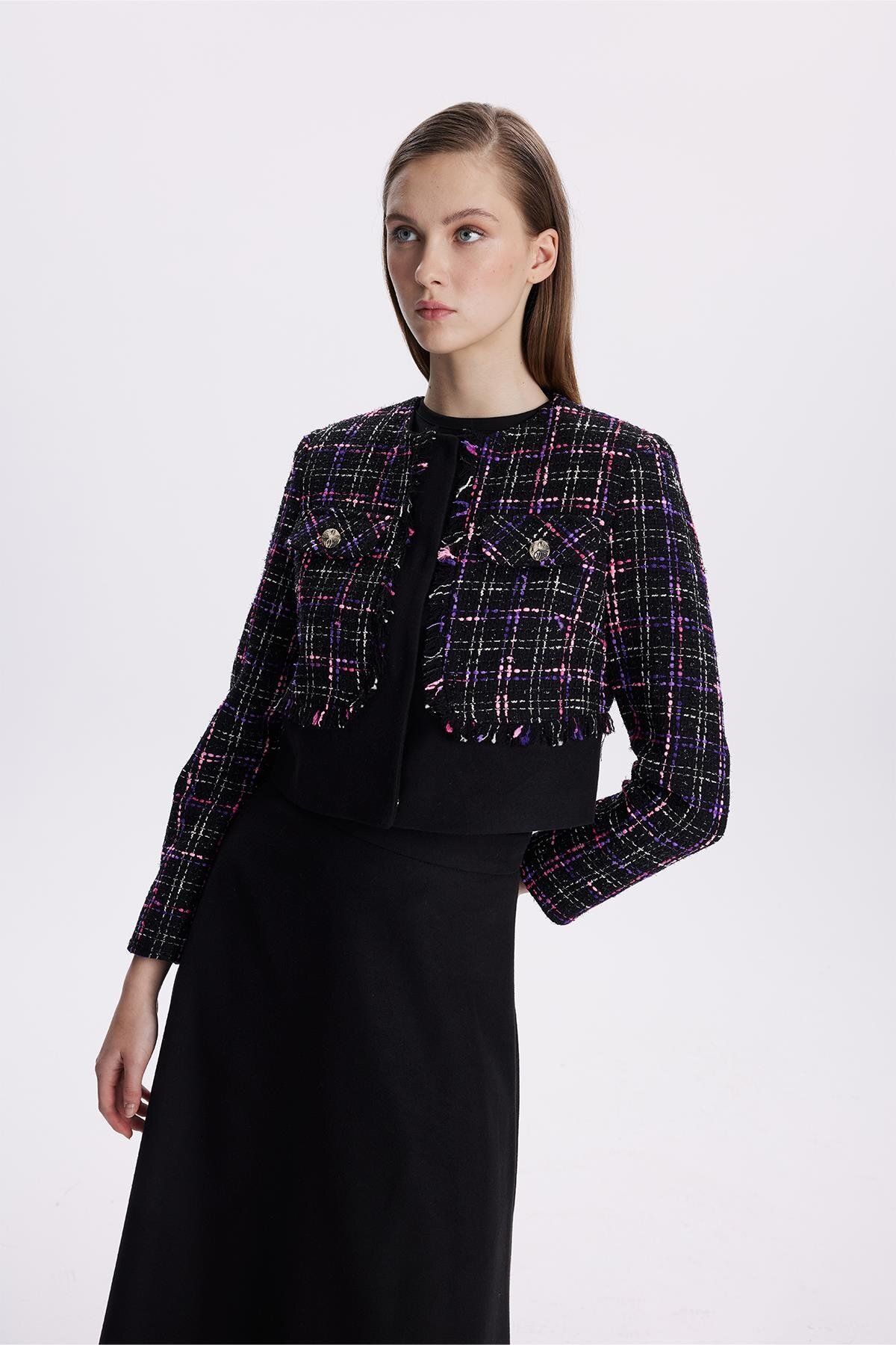 Zühre-Fuchsia Tweed Patterned Button Detailed Set - Tk-1397 3