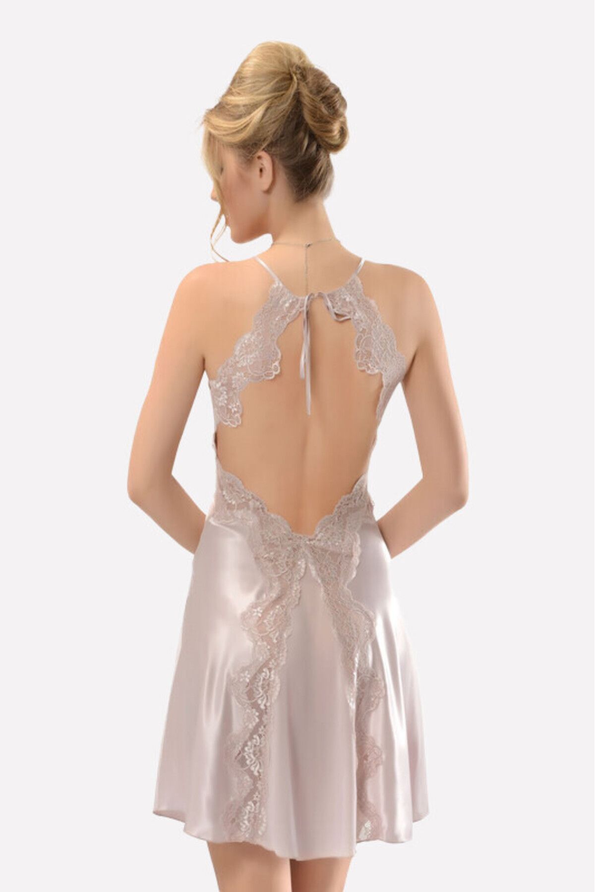 NBB-Powder Satin Back Low-Cut Nightgown 2