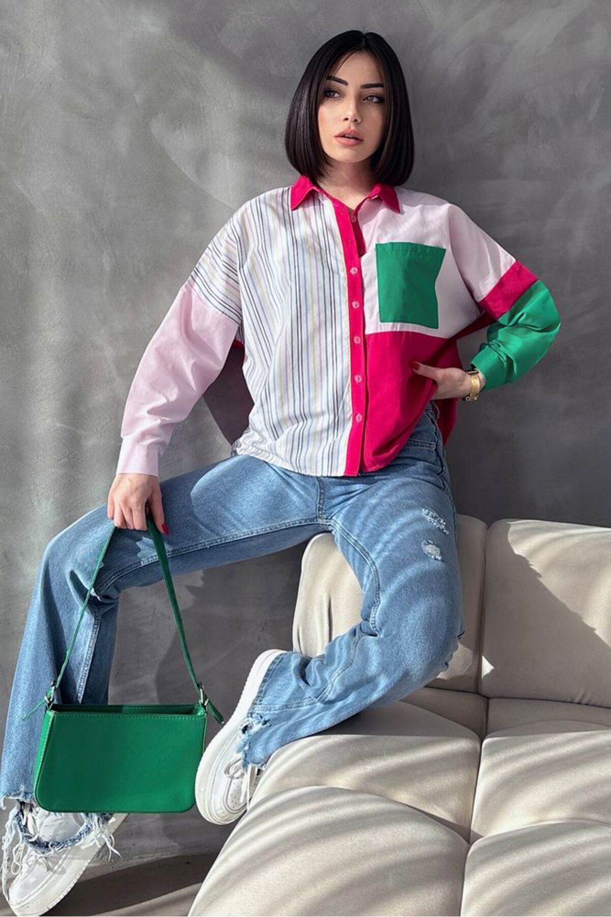 VERYMODA Striped Patchwork Shirt - Colorful Stripes | F1461
