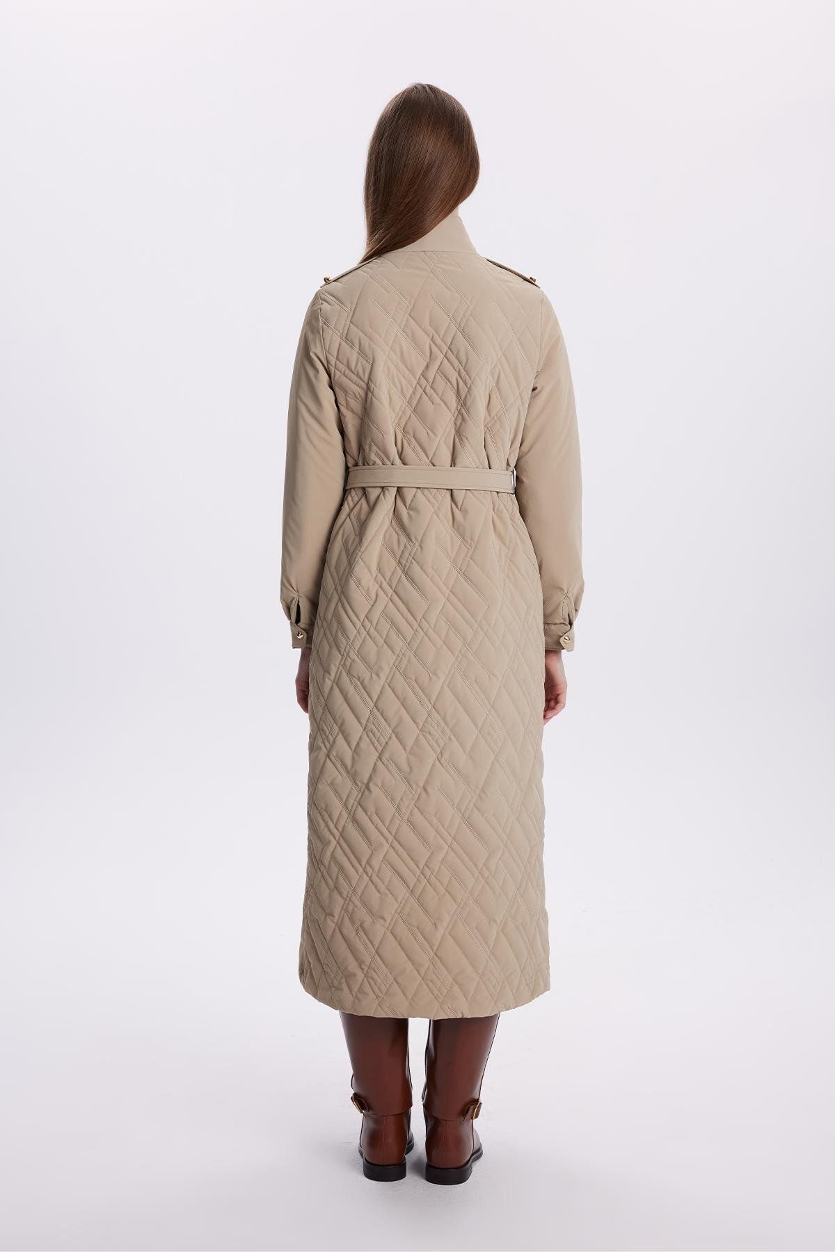 Zühre-Beige Coat with Shoulder Epaulettes and Belt 13714 5