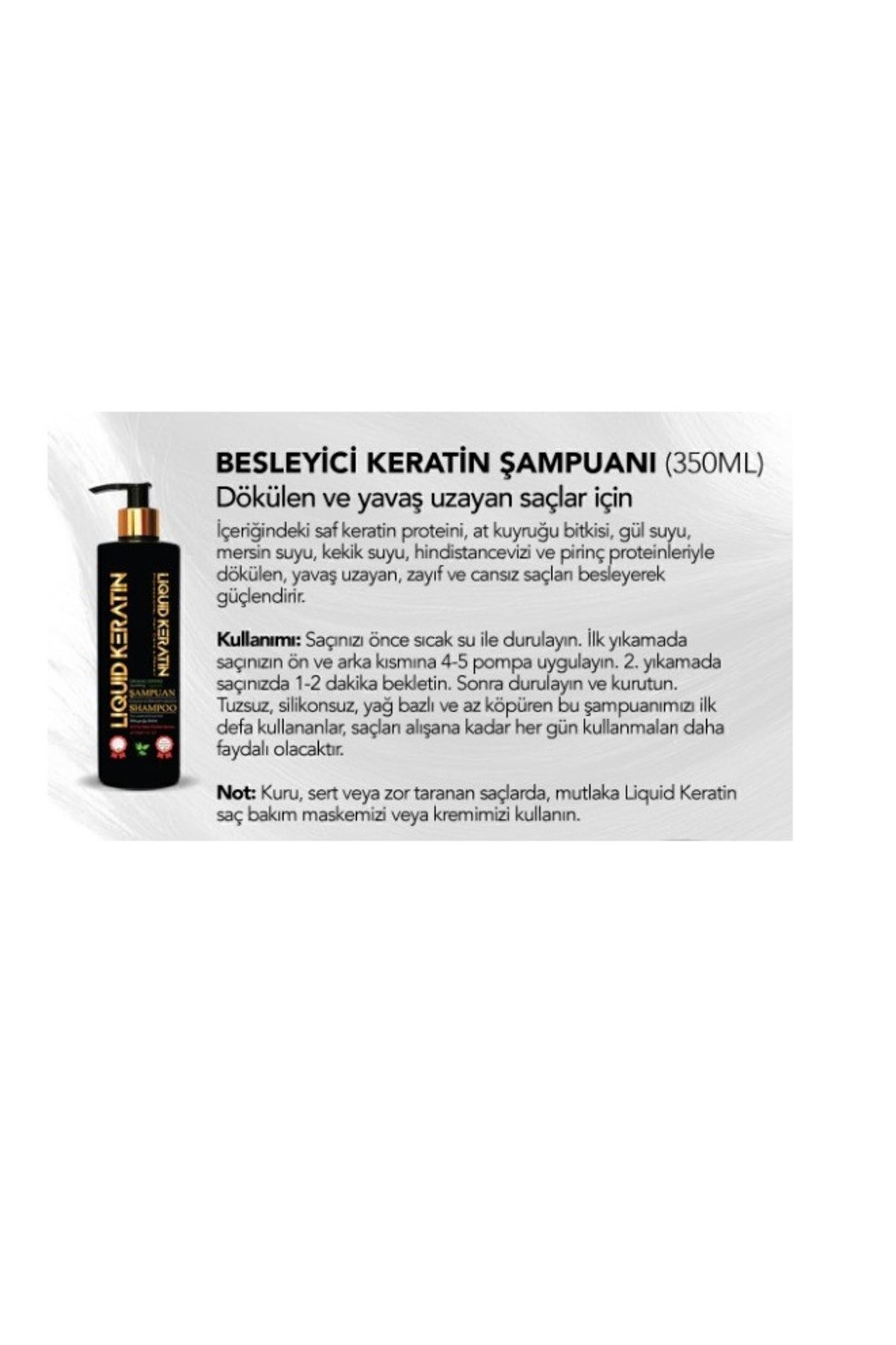 Liquid Keratin Tuzsuz Sülfatsız Organik Besleyici Keratin Şampuanı (350ML) - Saç Dökülmesine Karşı Doğal Çözüm-3