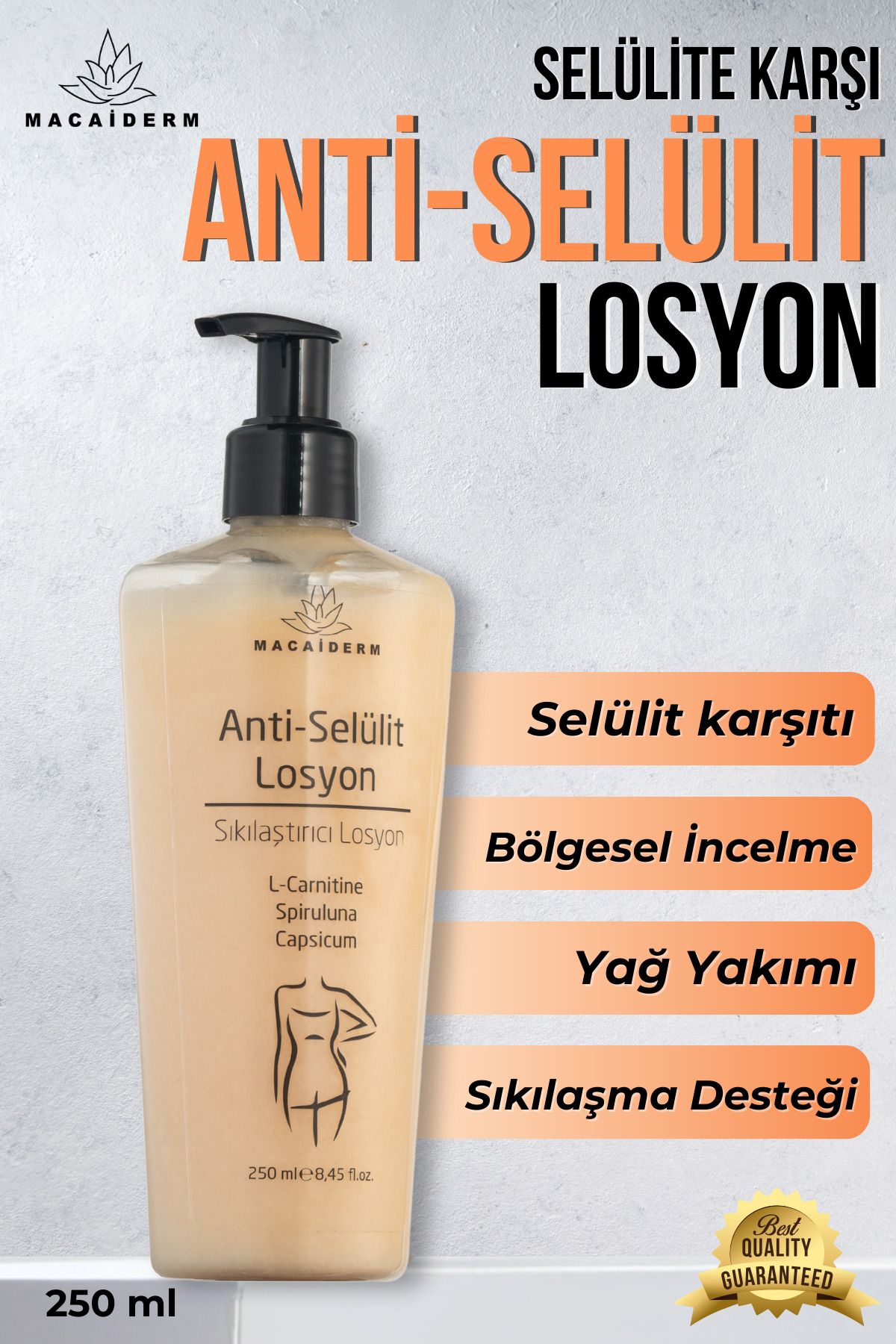 Macaiderm Selülit Görünümünü Azaltmaya Yardımcı Anti Selülit Losyon 250 ml