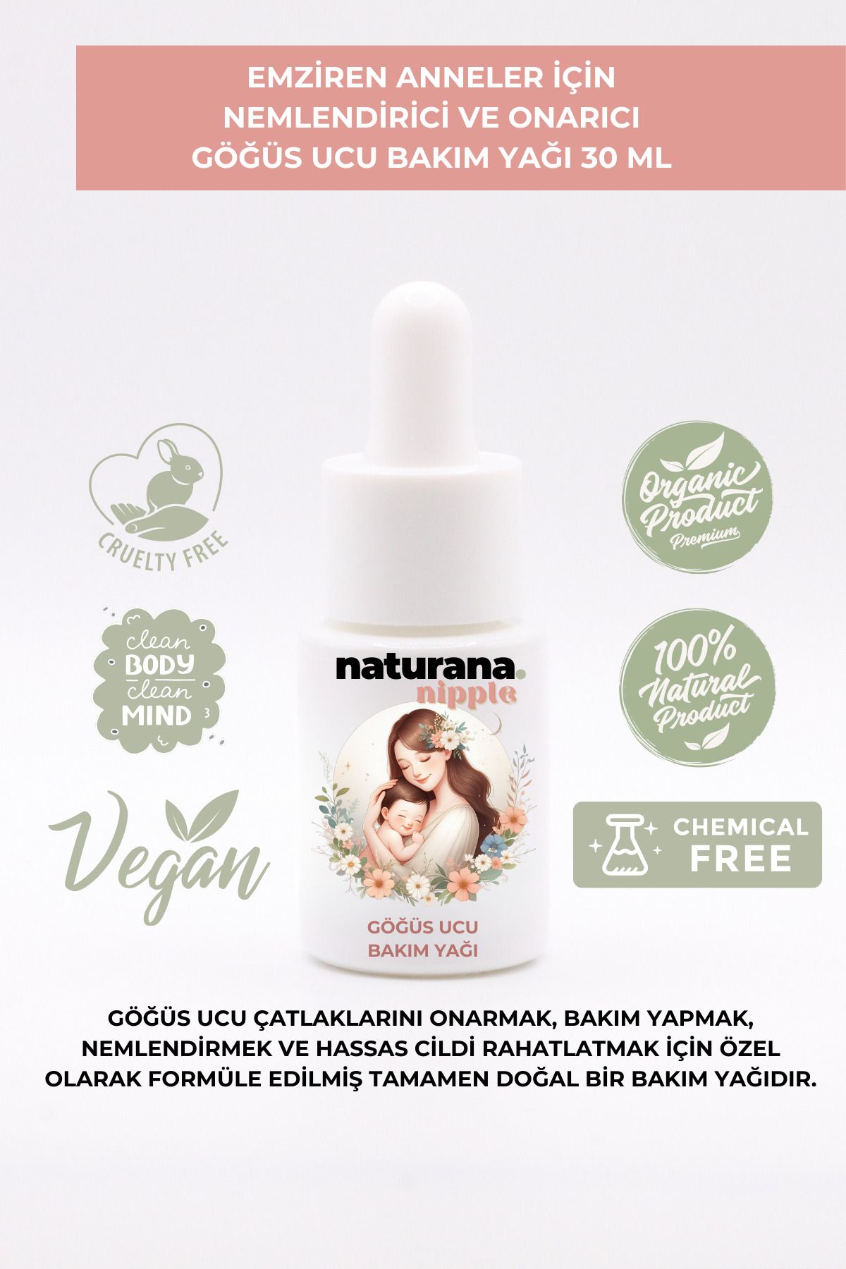 Naturana %100 Doğal Organik Meme Ucu Çatlak Bakım Onarım Yağı 30 ml Nemlendirici Yumuşatıcı