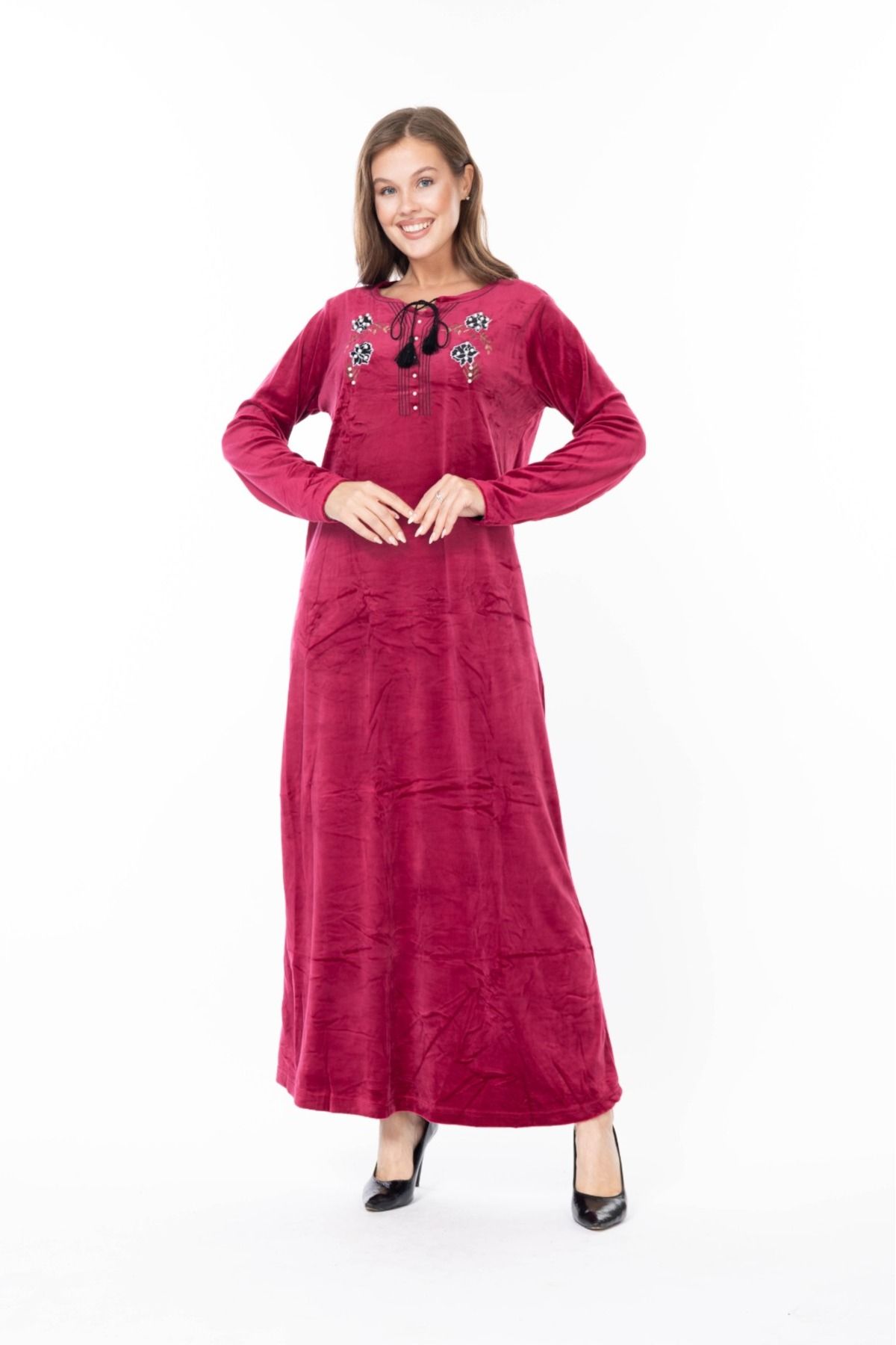 mervemoda-ROCHIE DE CATIF DE DAMĂ MÂNECĂ LUNGĂ 6