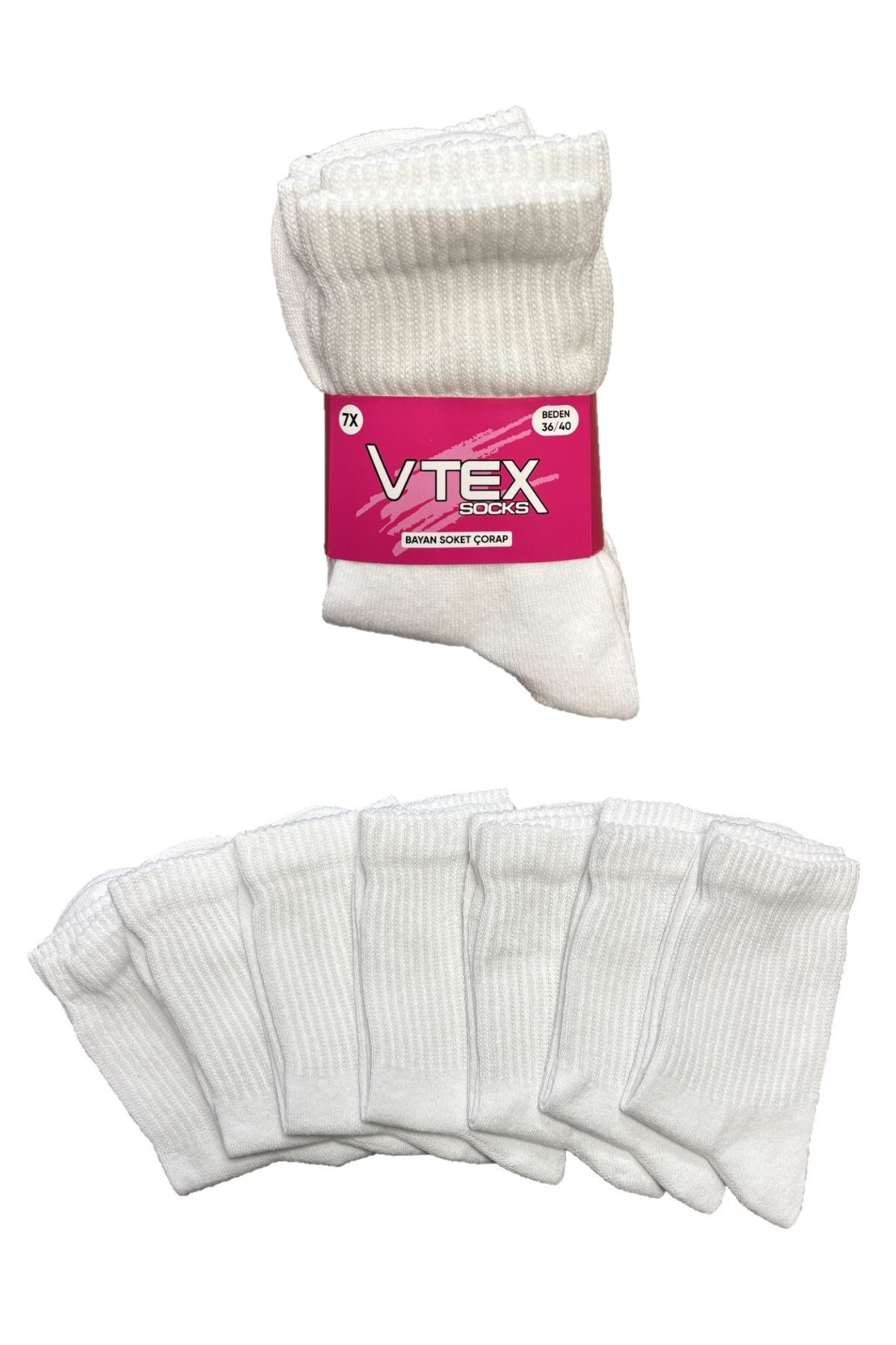 7-Pack Women's White Tennis College Socks Ribbed Socket Socks