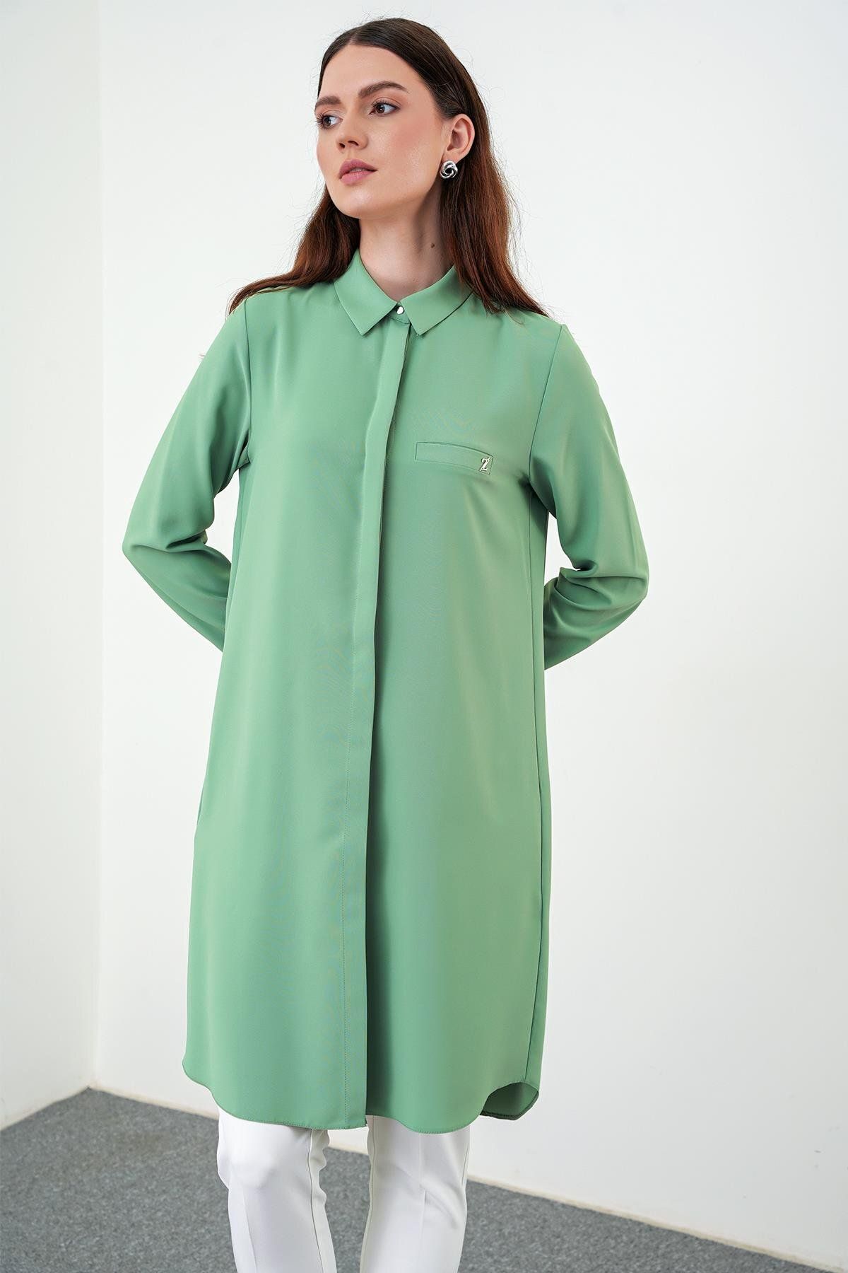 Zühre-Green Tunic - Hidden Button Detail, T-0767 5