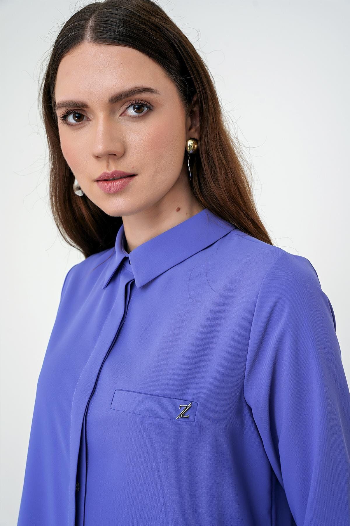 Zühre-Purple Tunic - Hidden Button Detailed T-0767 2