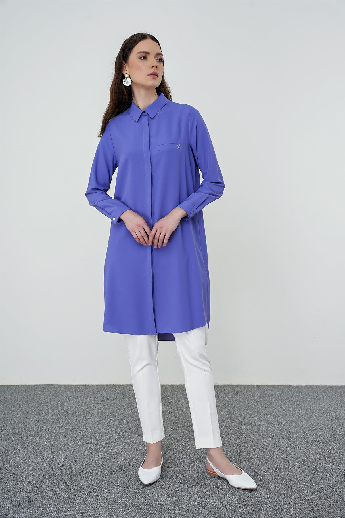 Zühre-Purple Tunic - Hidden Button Detailed T-0767 5