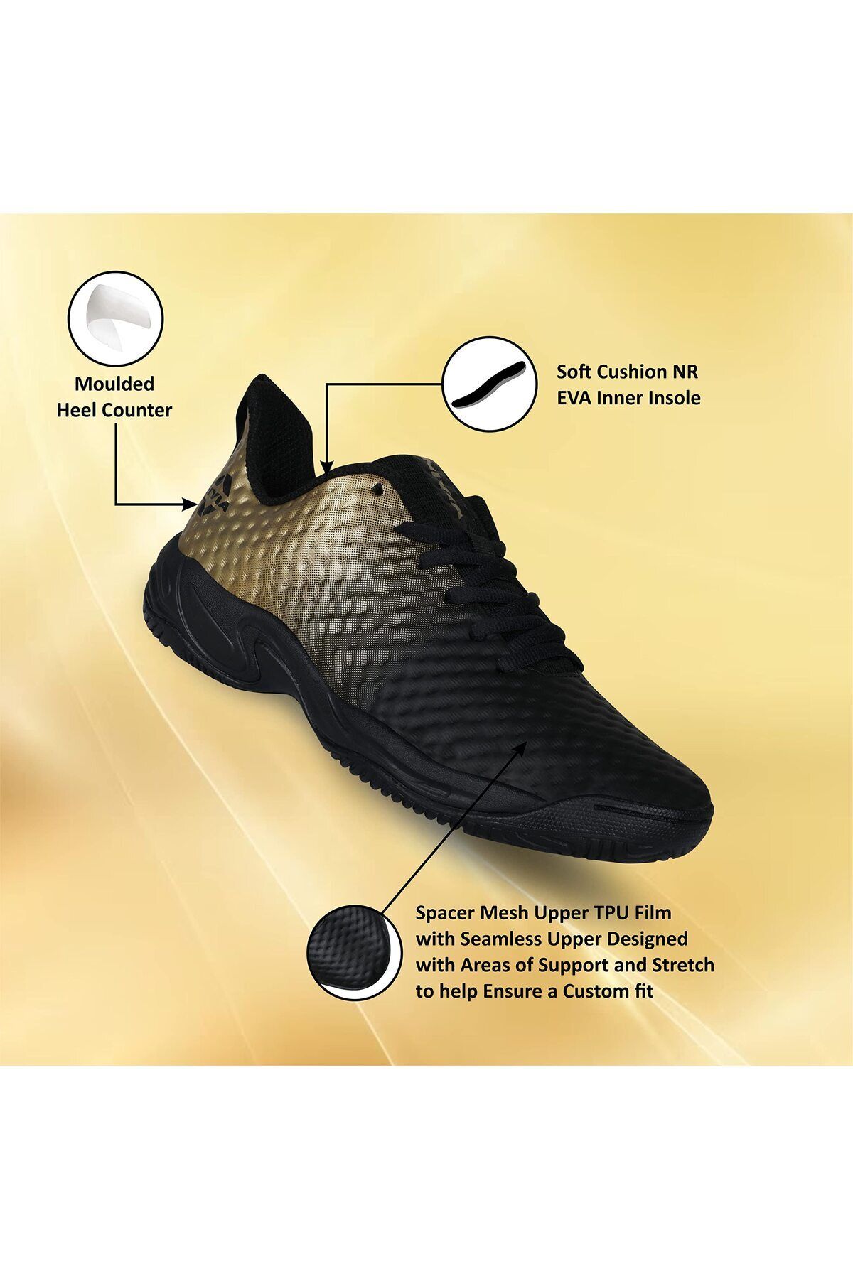 Nivia-Power Smash Tennis Shoes | Black/bronze | Lightweight | Non-marking | For Indoor Sports 4