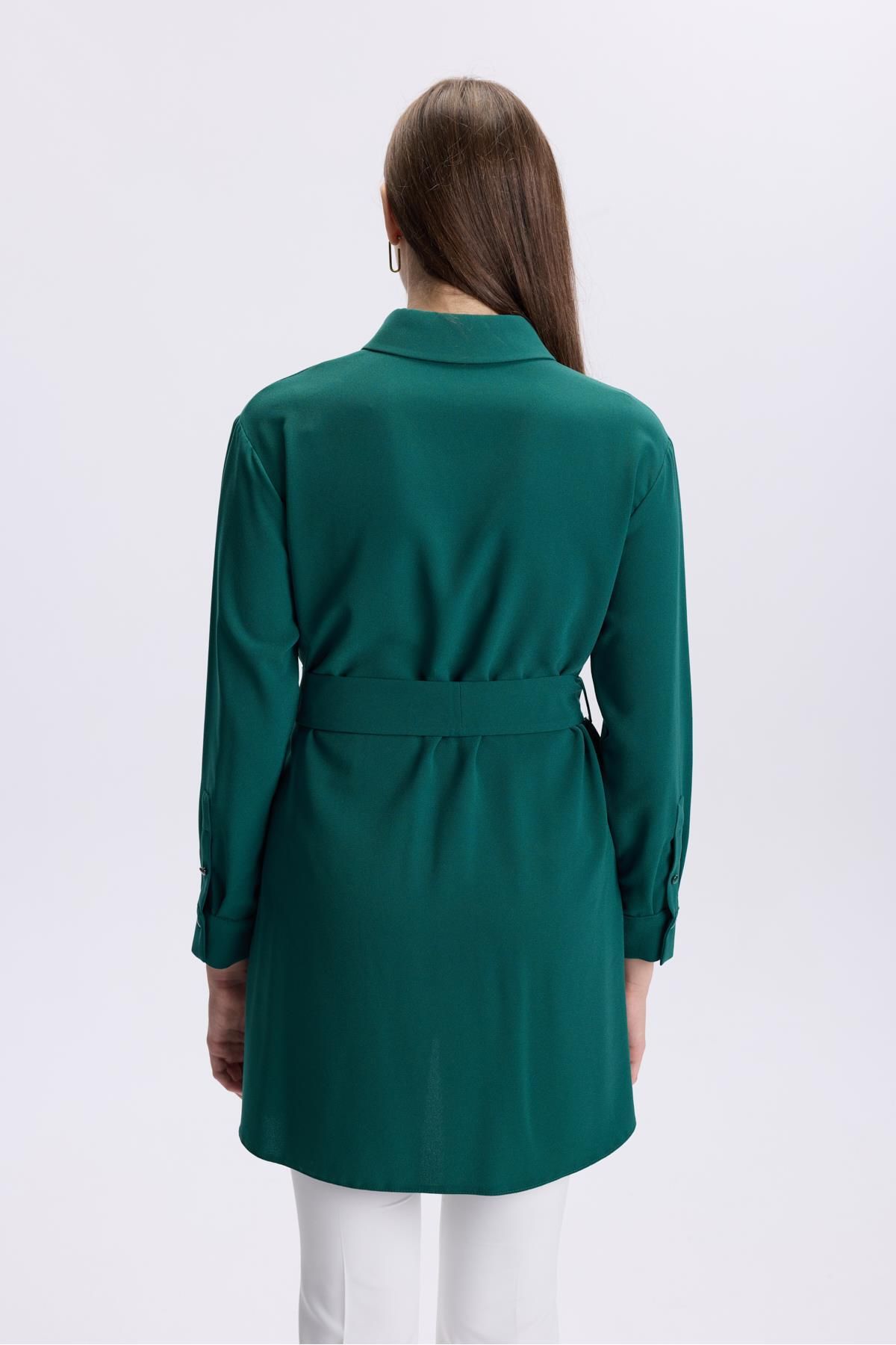 Zühre-Emerald Tunic - with Brooch Detail and Waist Tie T-1497 6