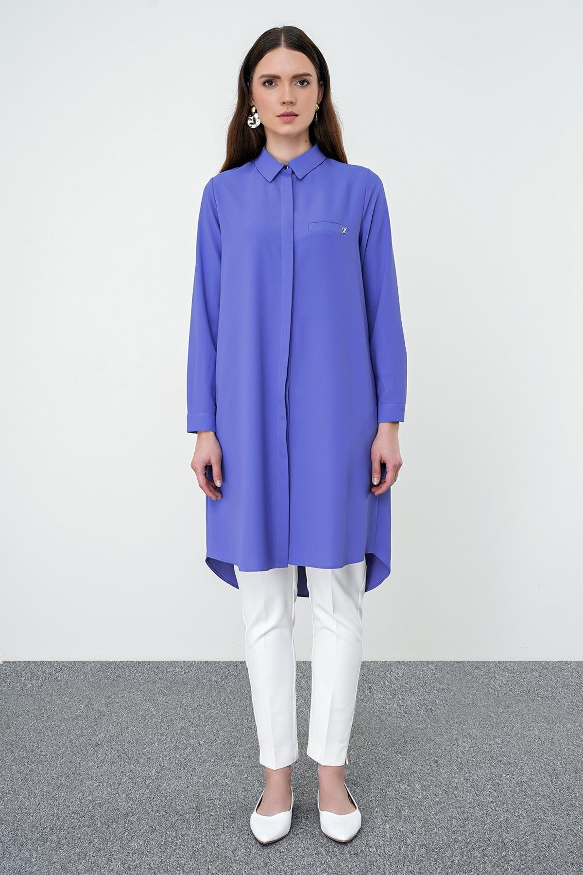 Zühre-Purple Tunic - Hidden Button Detailed T-0767 1