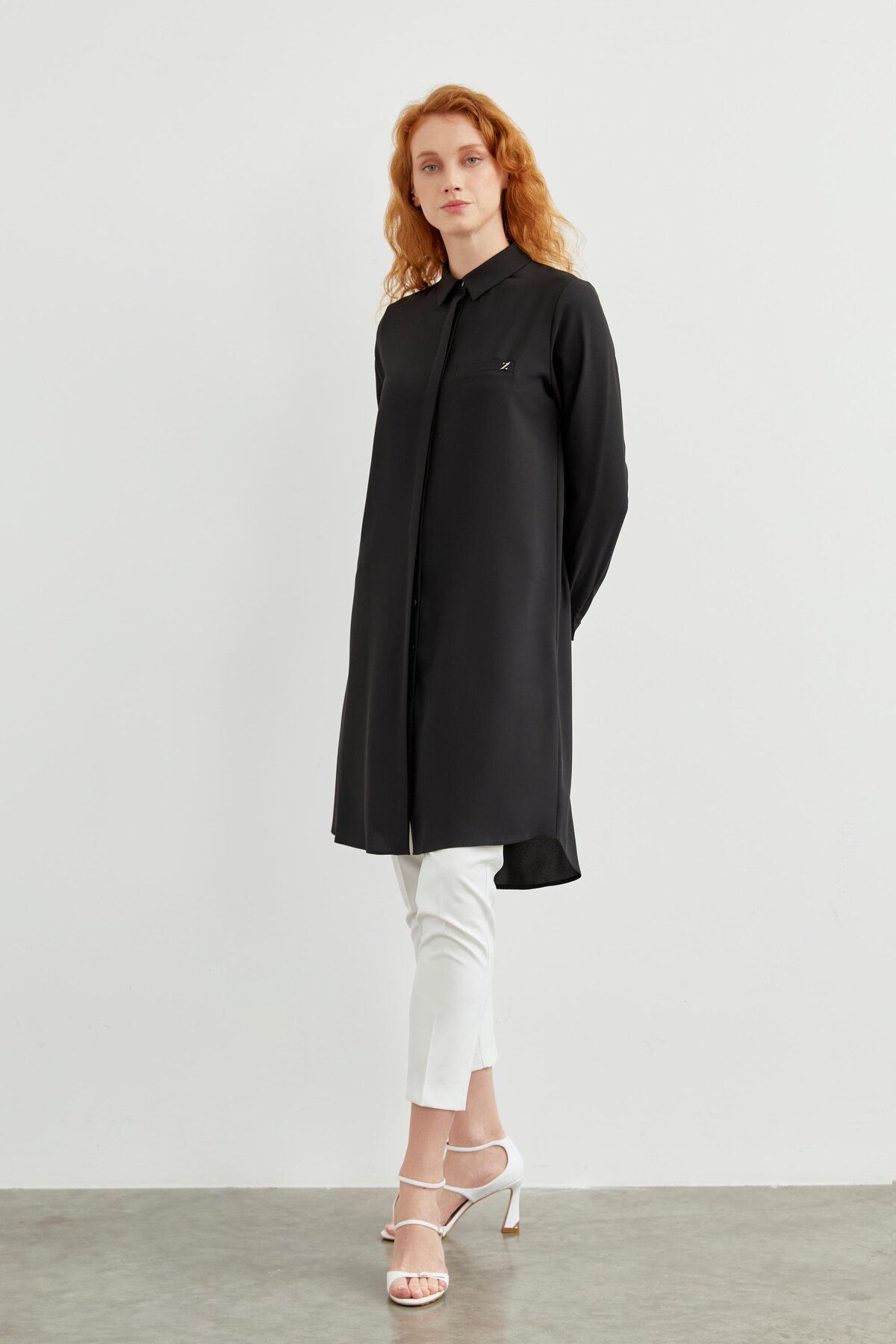 Zühre-Hidden Button Detailed Tunic Black T-0767 4