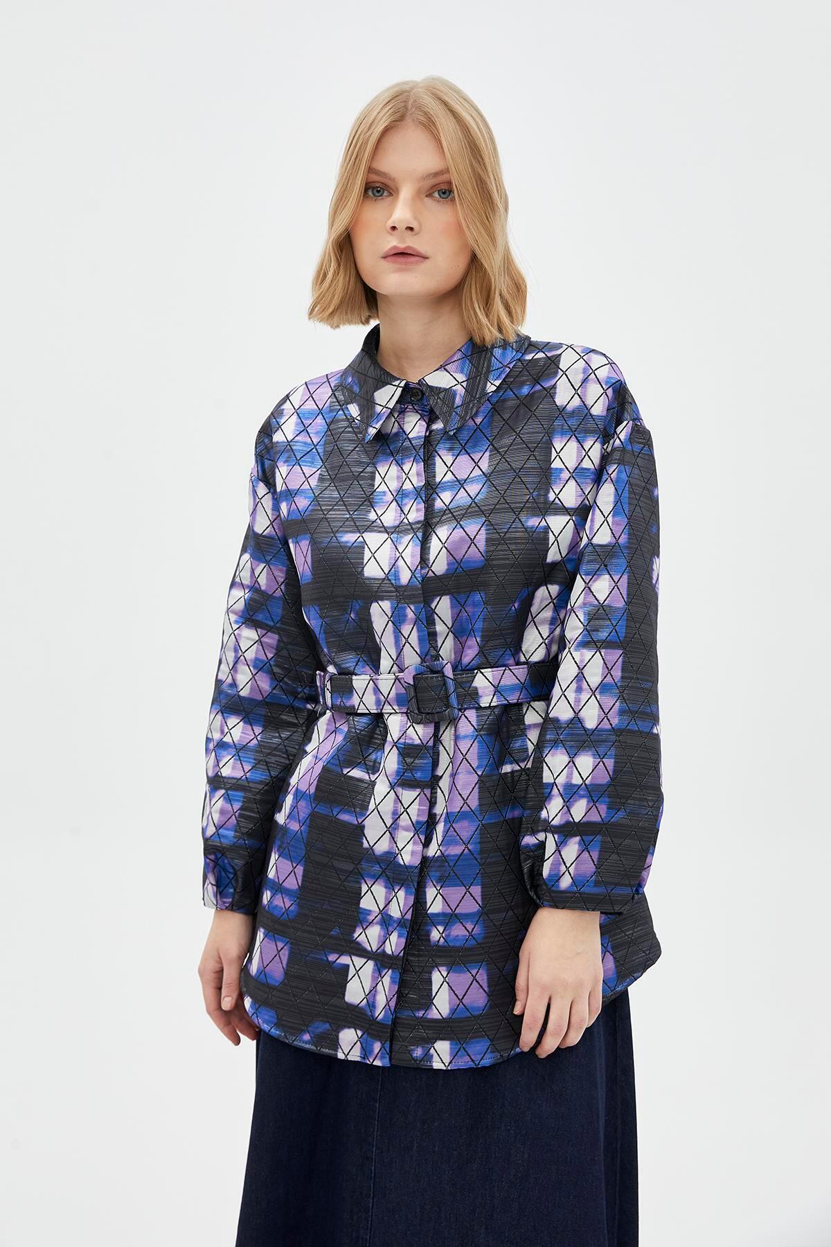کمربند طرح الماس، ژاکت بنفش طرح‌دار C-0105 Zühre
