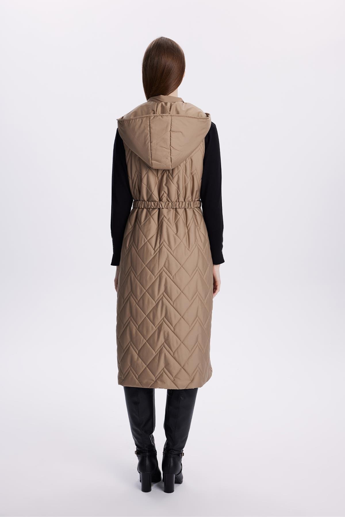 Zühre-Long Quilted Mink Puffer Vest with Hood - Y-0060 5