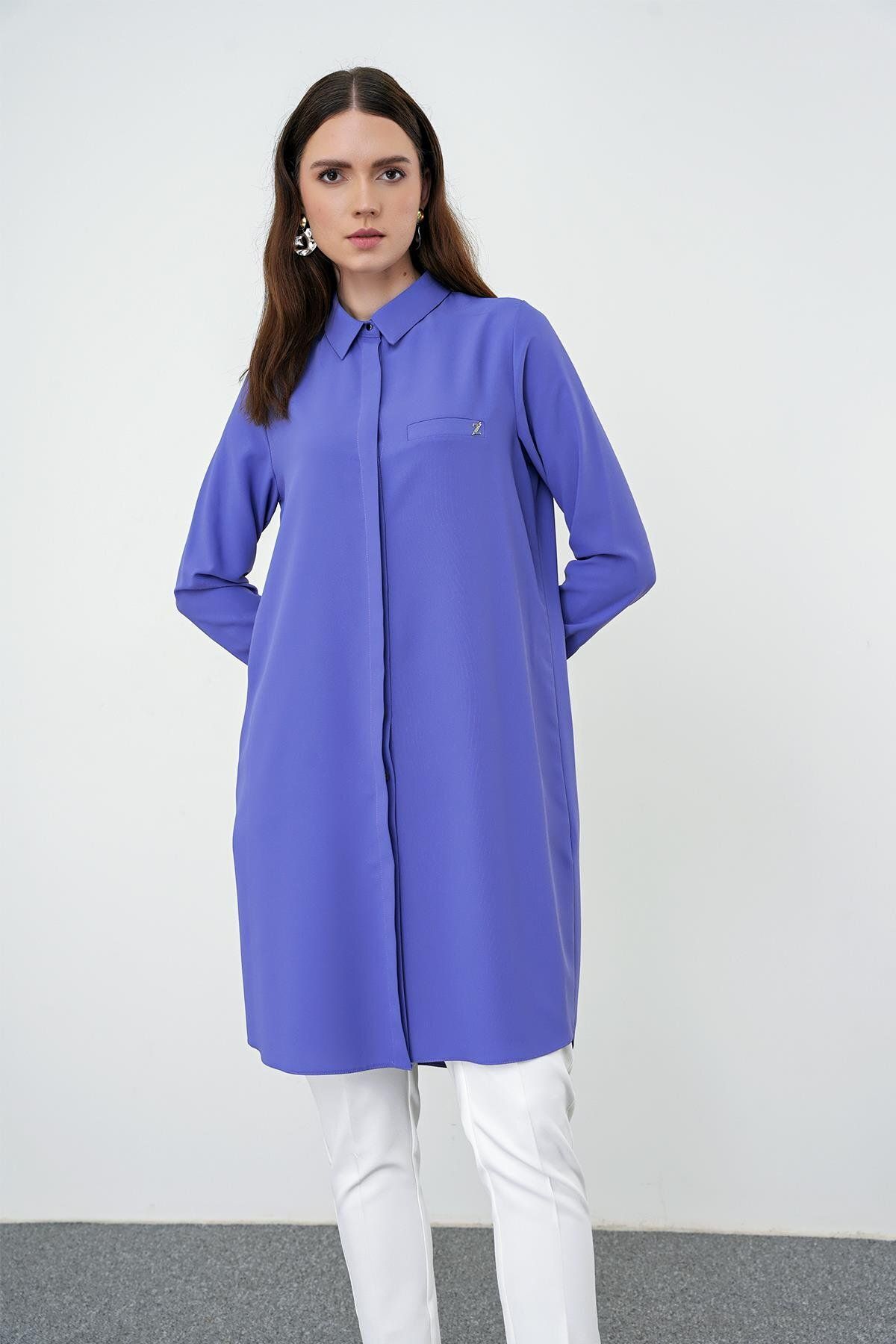 Zühre-Purple Tunic - Hidden Button Detailed T-0767 4