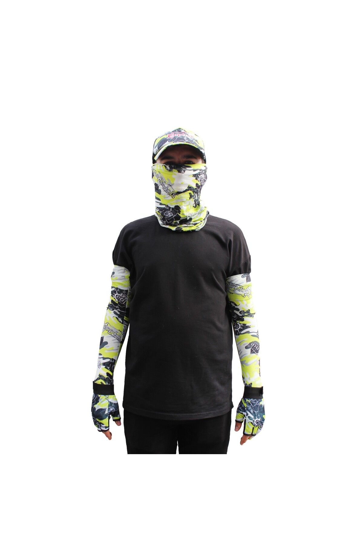 CAPTAIN Fisherman Style Set Cap Eldiven Kolluk Buff Camo Green