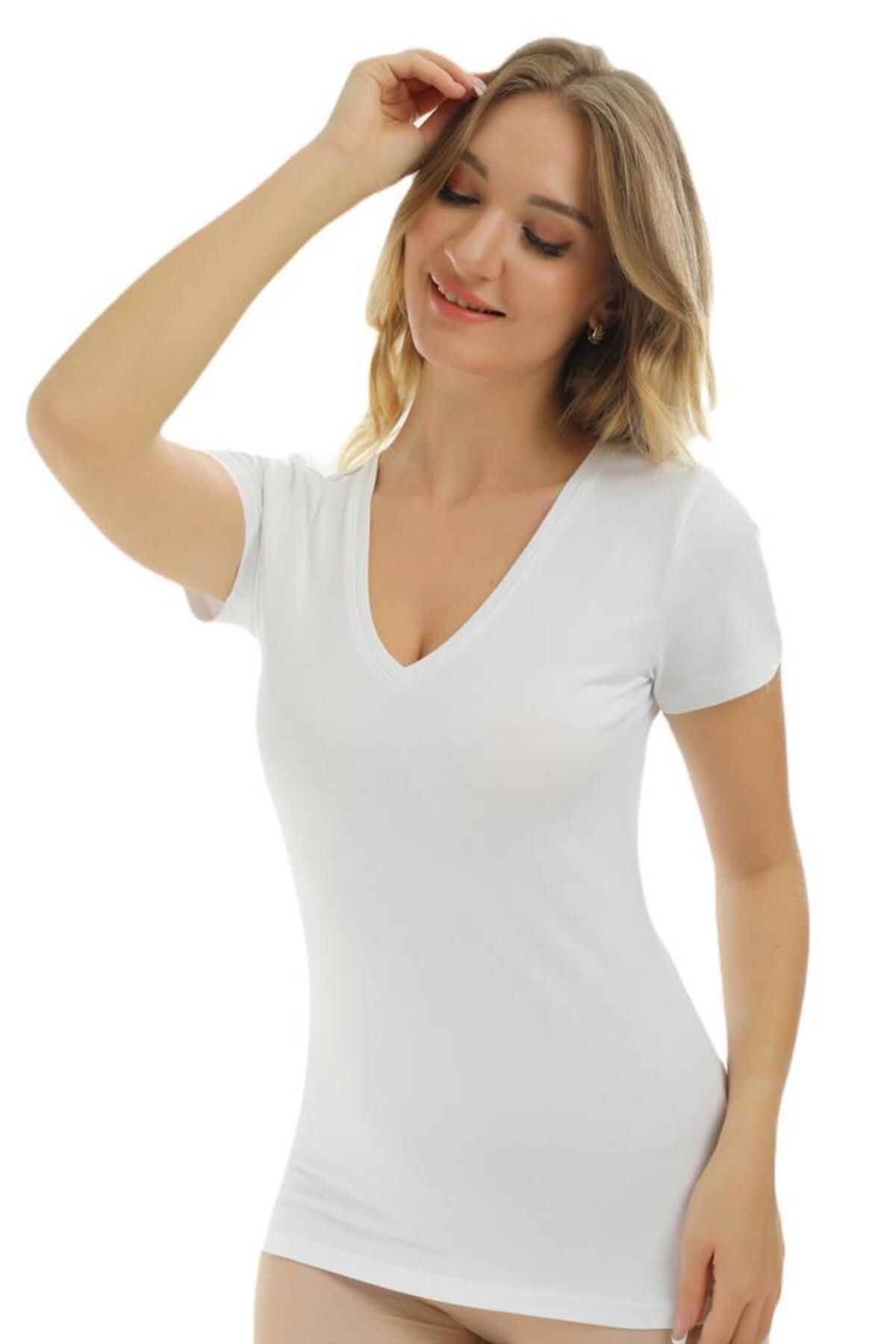 Almila-Basic Cotton Short Sleeve V-Neck Body T-Shirt 2036 1