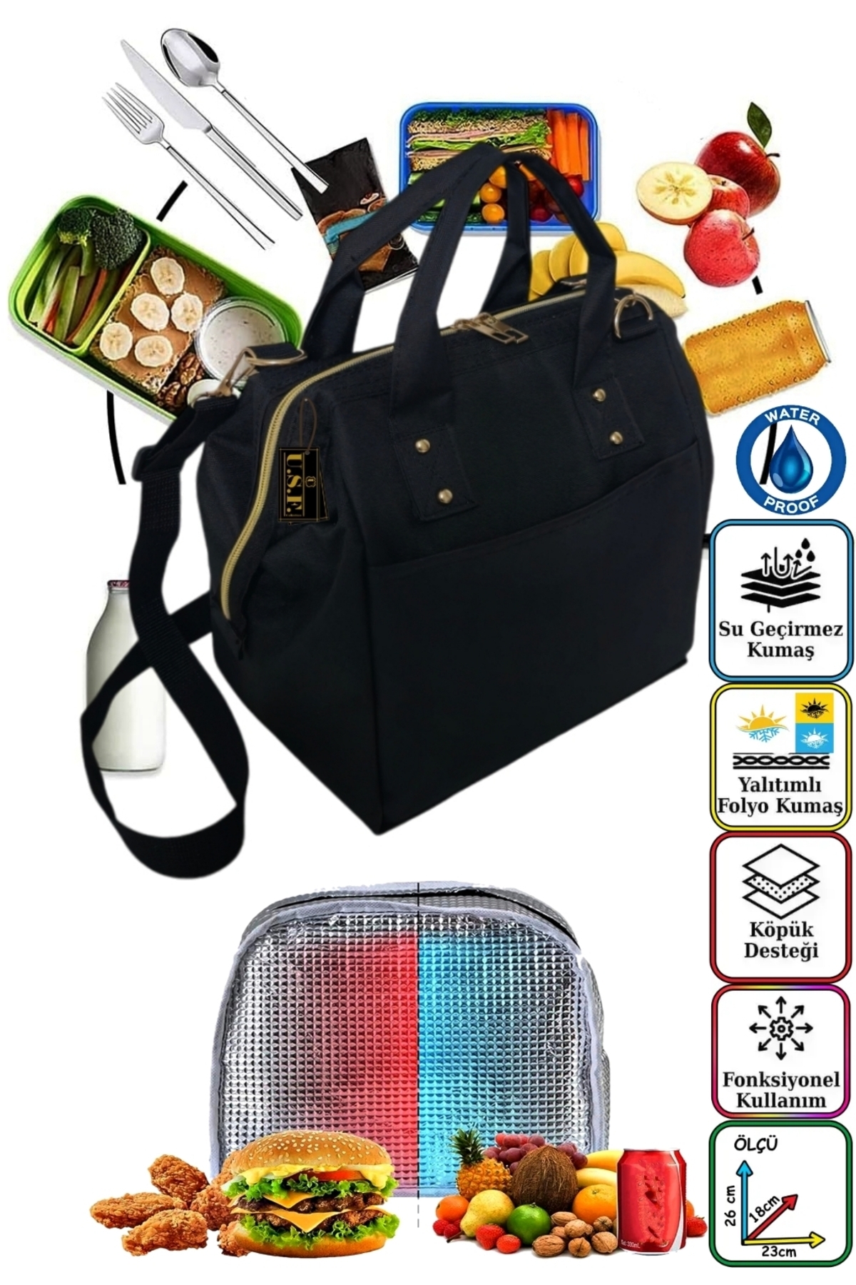 USF Anne Bebek Askılı Taşıma Çantası Isı yalıtımlı Termal Termoslu Yemek, Mama, Beslenme, Gıda Çantası fotoğrafı 4 (önizleme)