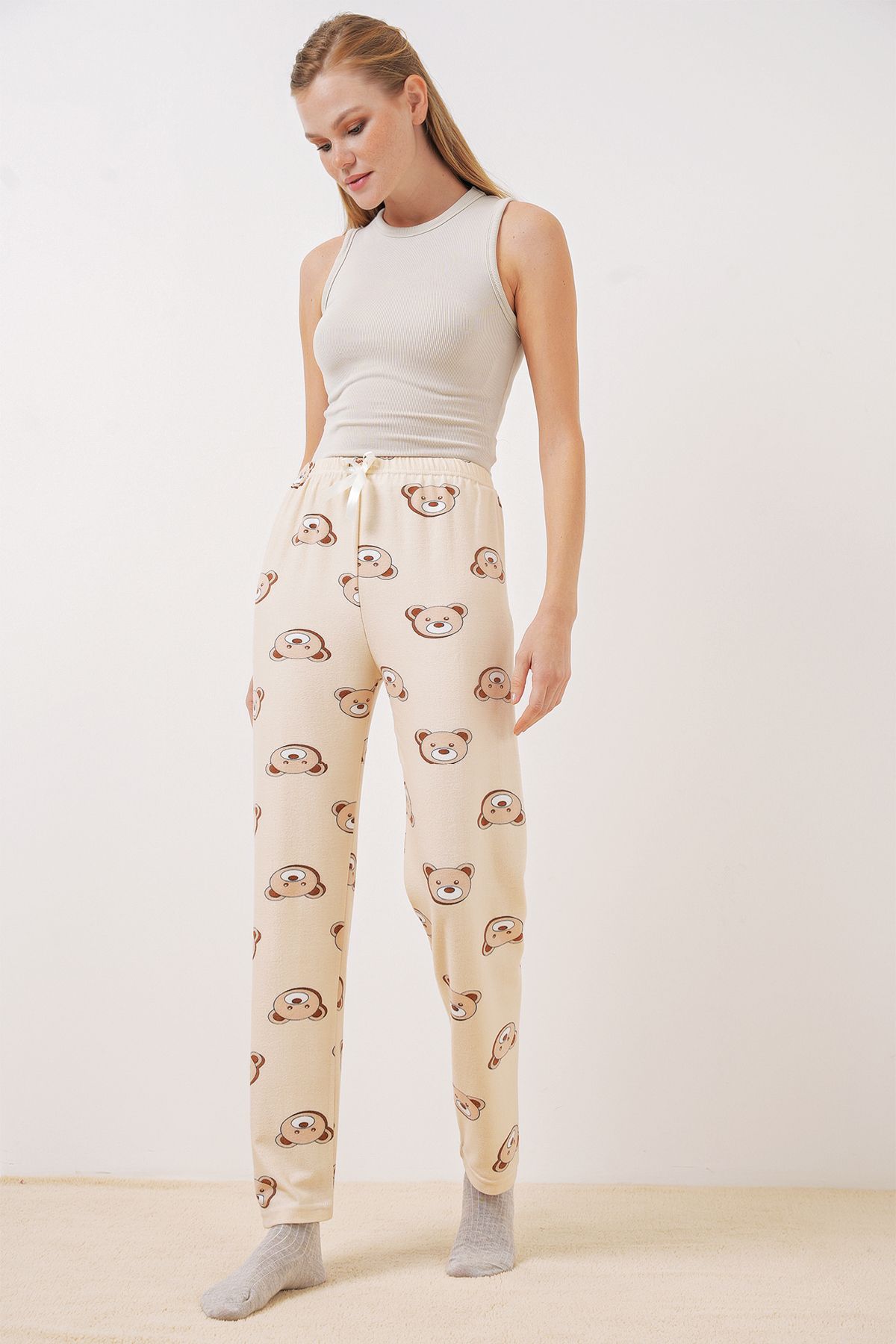 Bigdart-4323 Model Patterned Pajama Bottom - Cream 4