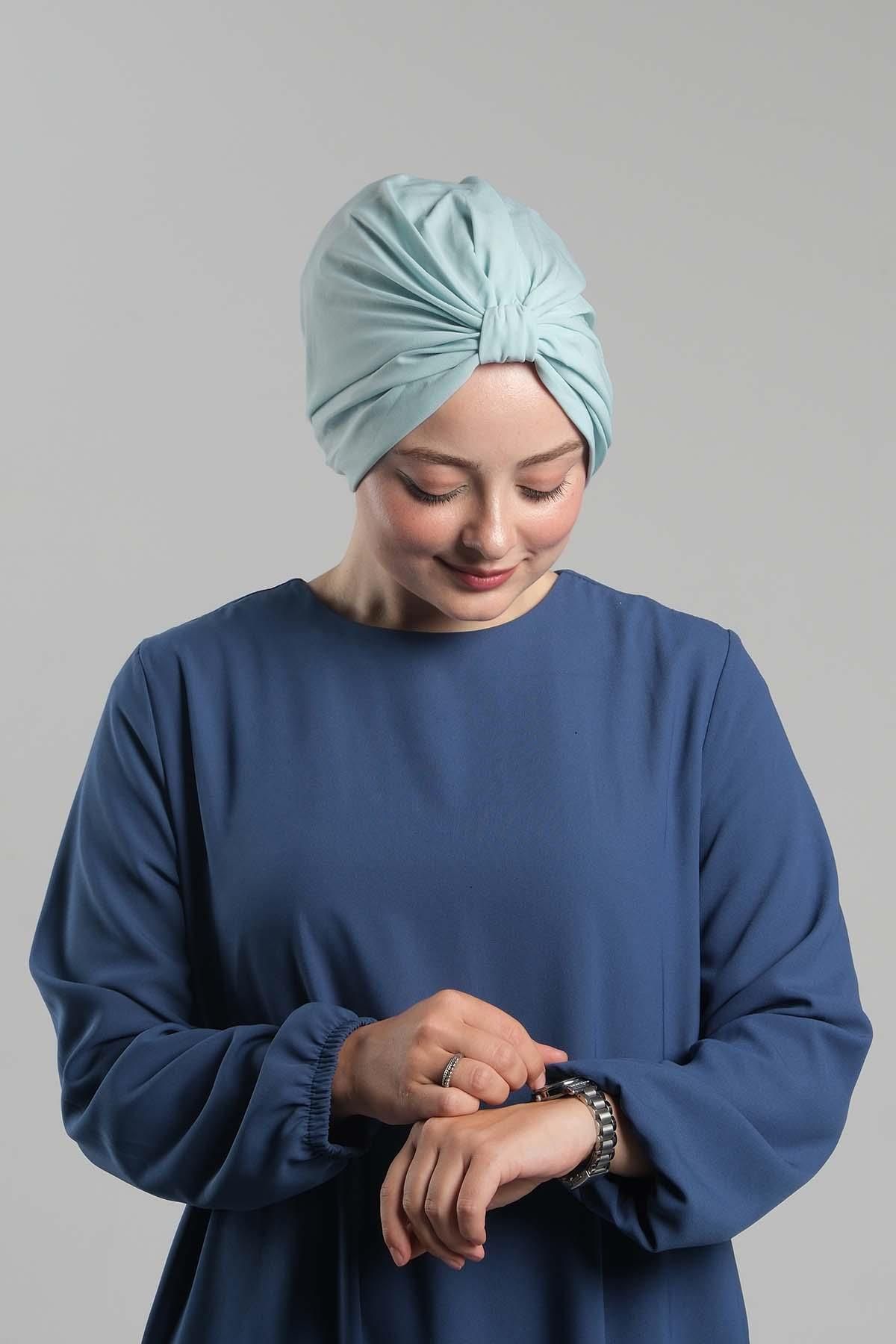 HÜRREM BONE-Baby Blue Practical Hijab Bonnet - Sandy Pleated, Loose, Snap-On 2121_11 2