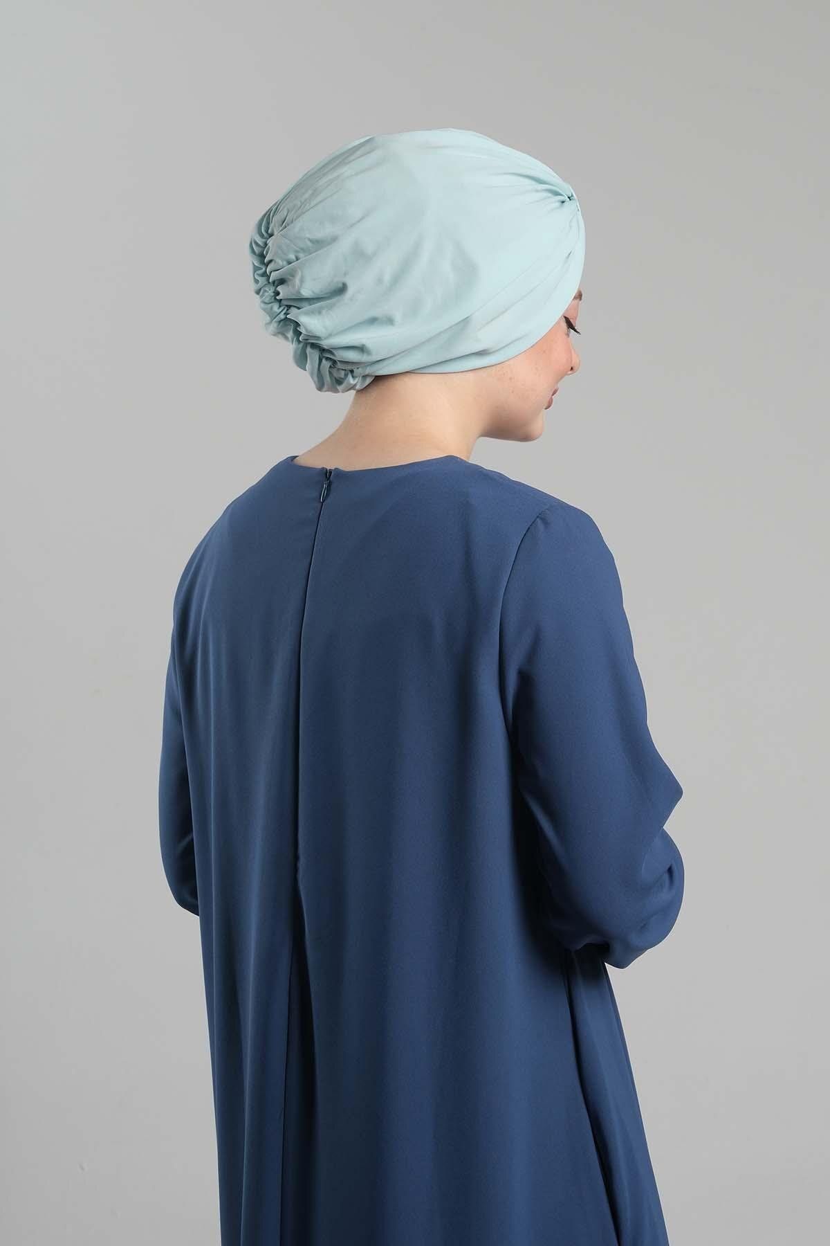 HÜRREM BONE-Baby Blue Practical Hijab Bonnet - Sandy Pleated, Loose, Snap-On 2121_11 4