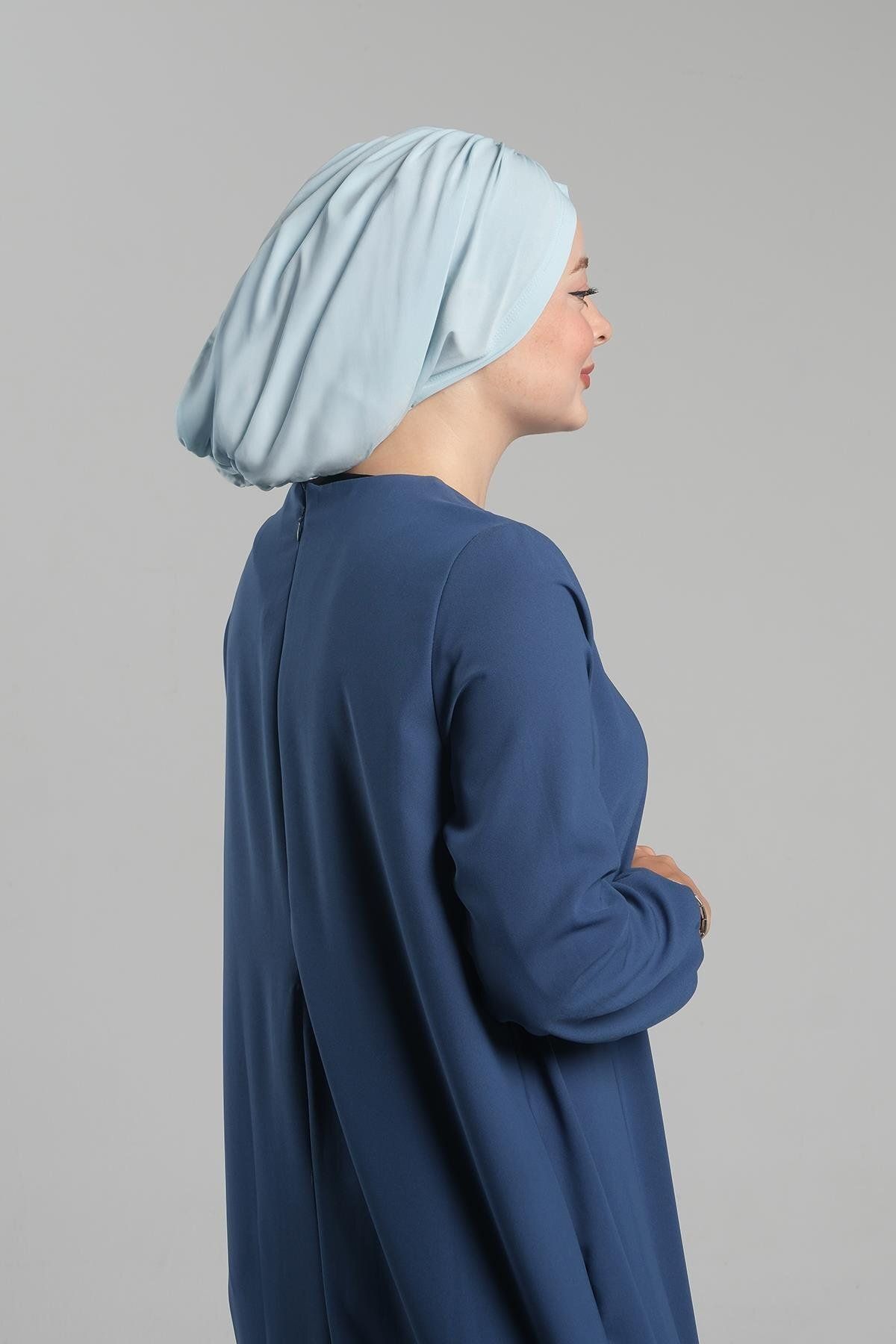 HÜRREM BONE-Baby Blue Practical Hijab Bonnet - Ready-Made Snap and Drawstring Loose 2119_11 3