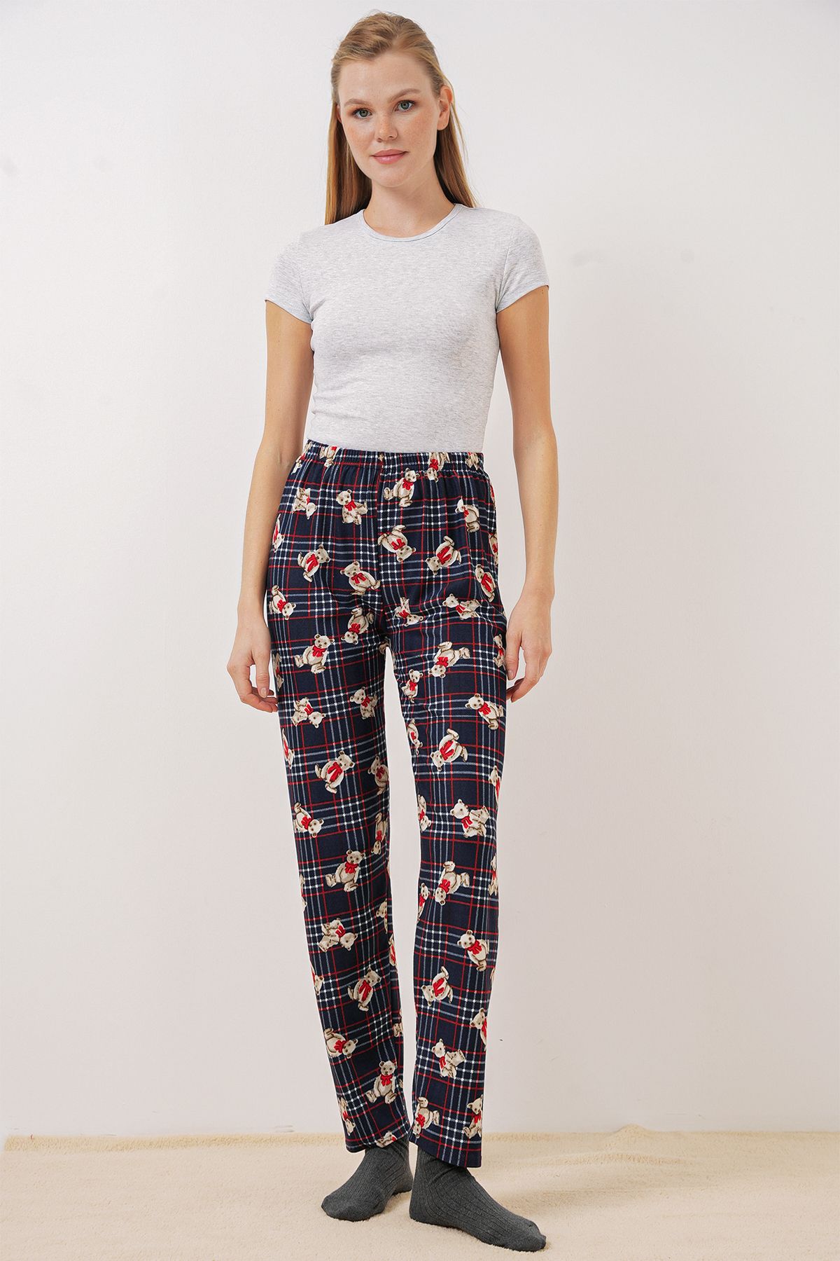 Bigdart-Navy Blue 4323 Patterned Pajama Bottoms 3