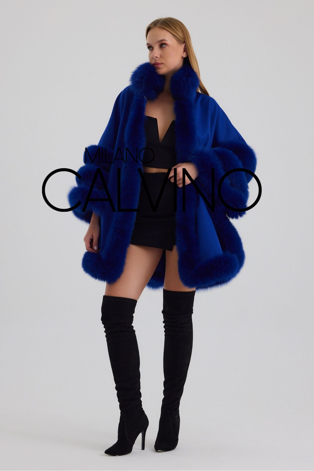 Milano Calvino-Furry Cashmere Poncho 3