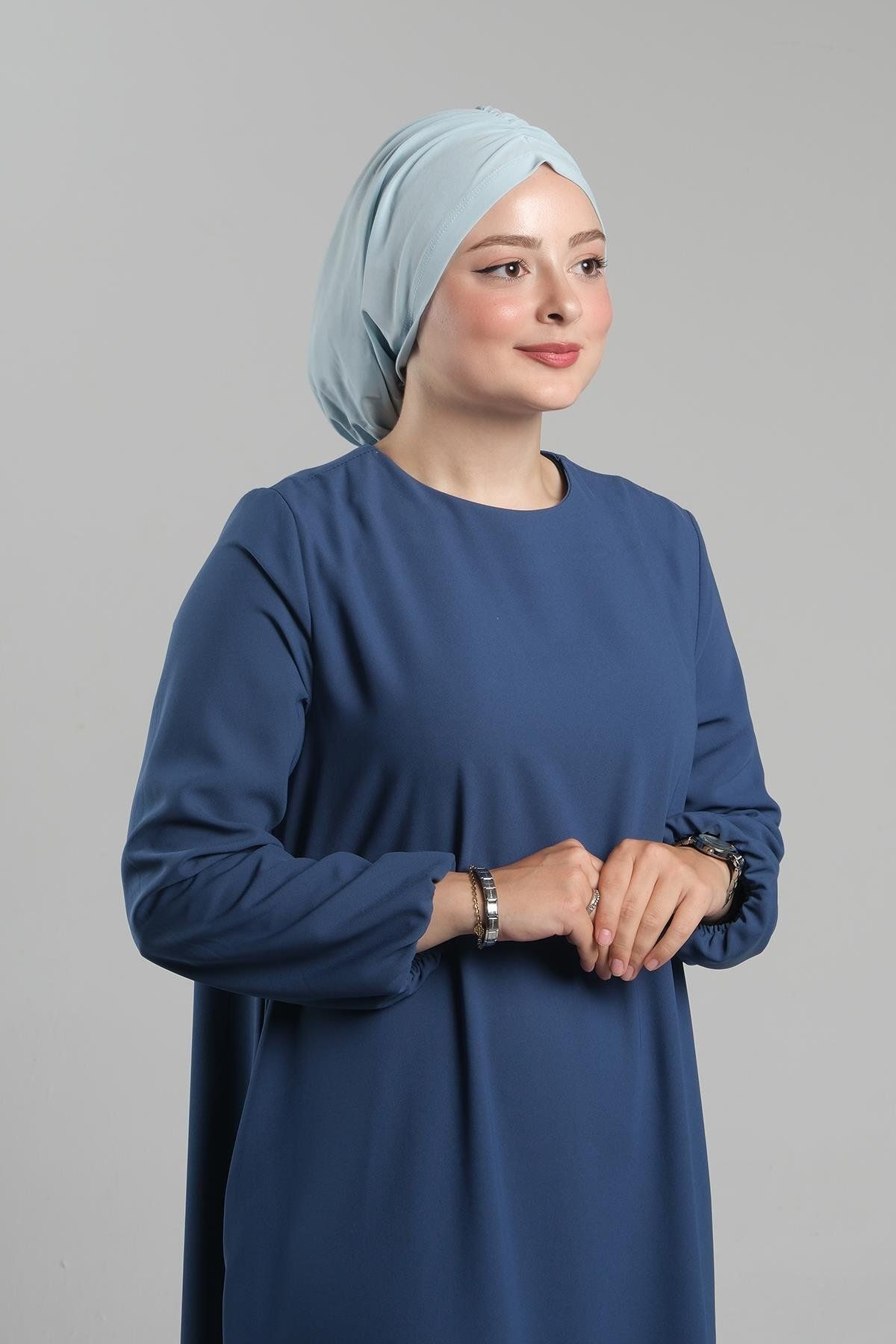 HÜRREM BONE-Baby Blue Practical Hijab Bonnet - Ready-Made Snap and Drawstring Loose 2119_11 2