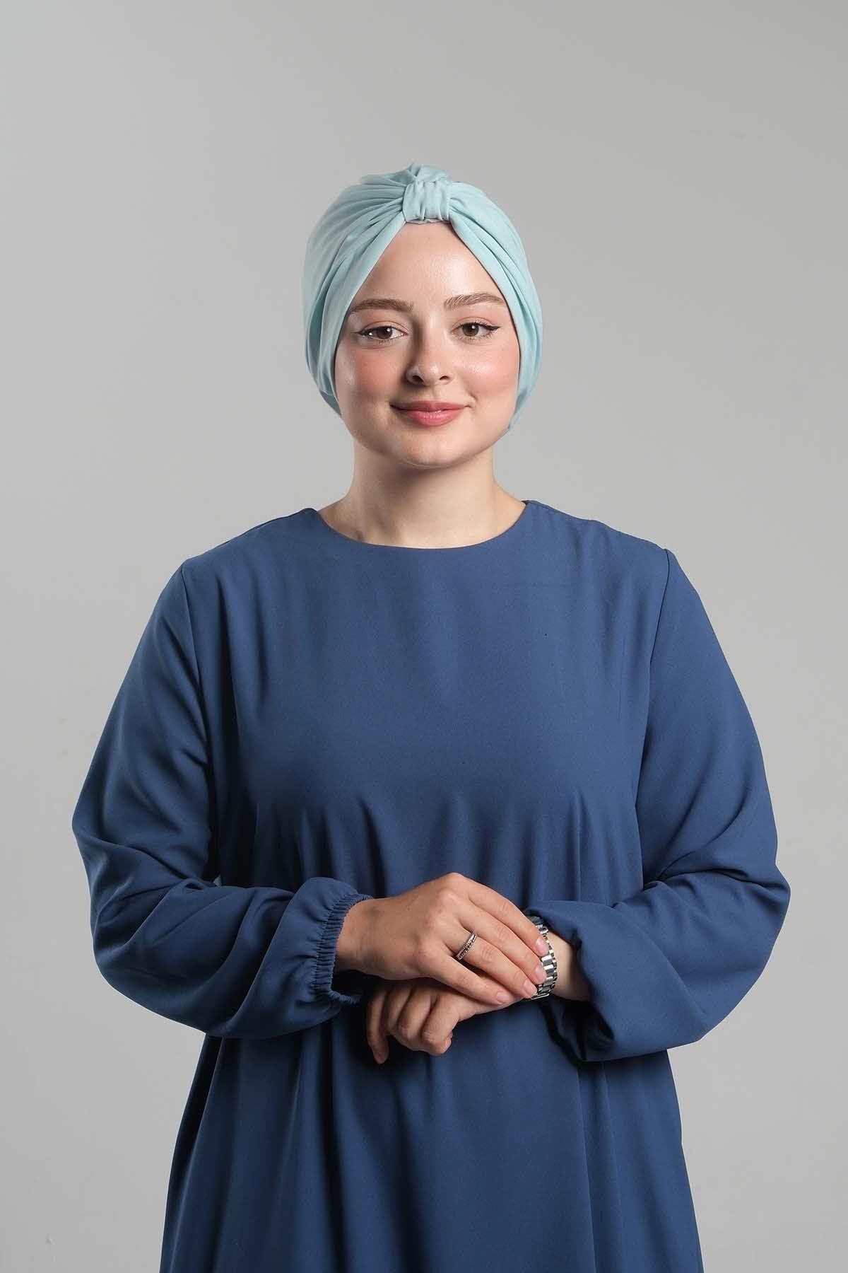 HÜRREM BONE-Baby Blue Practical Hijab Bonnet - Sandy Pleated, Loose, Snap-On 2121_11 1