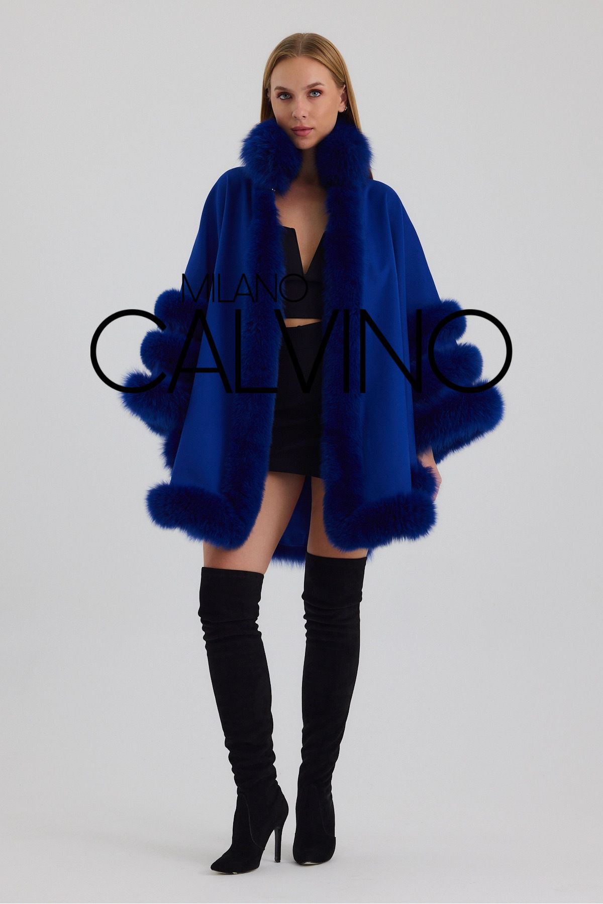 Milano Calvino-Furry Cashmere Poncho 1