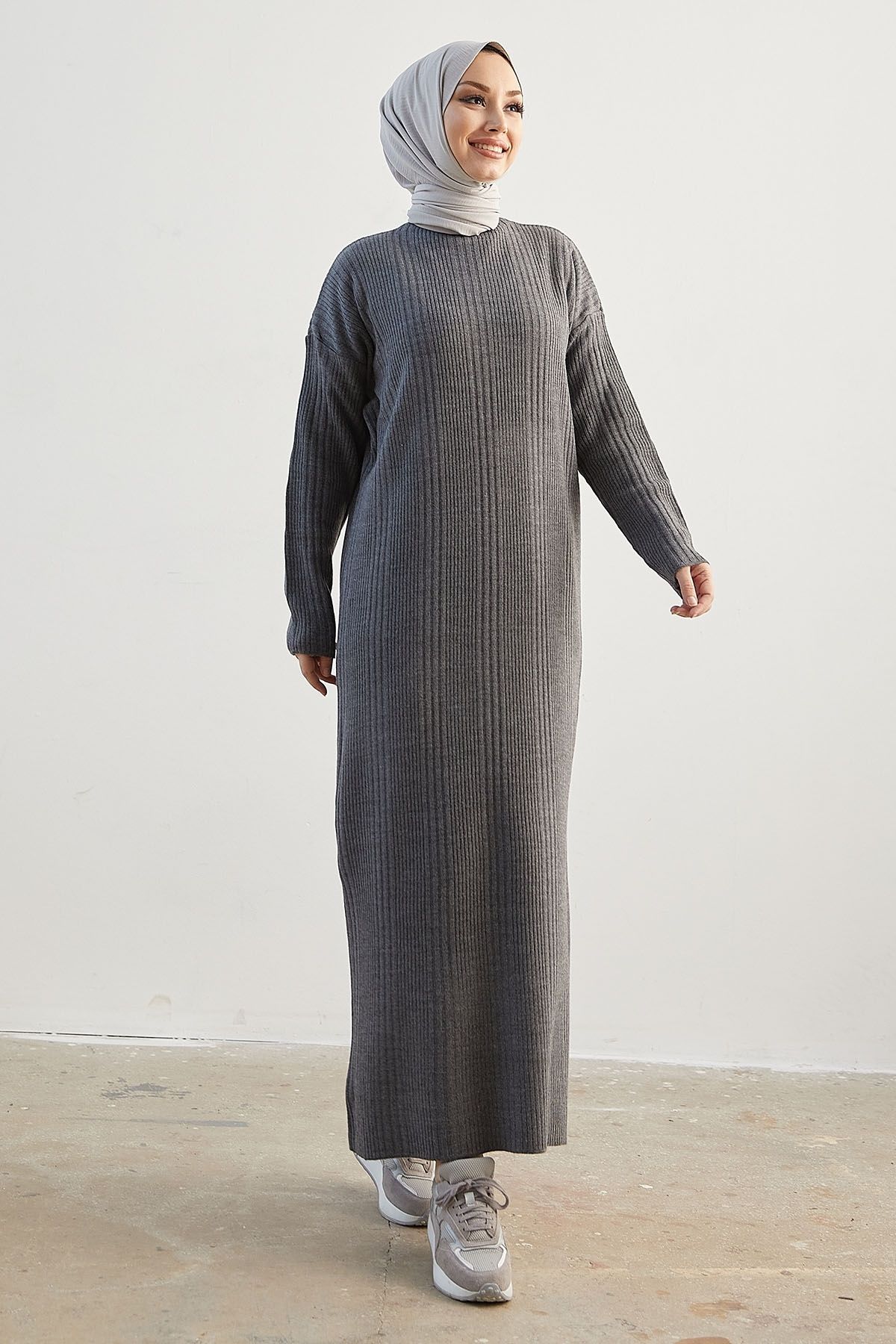 InStyle-Arissa Turtleneck Long Knitwear Dress - Gray 4