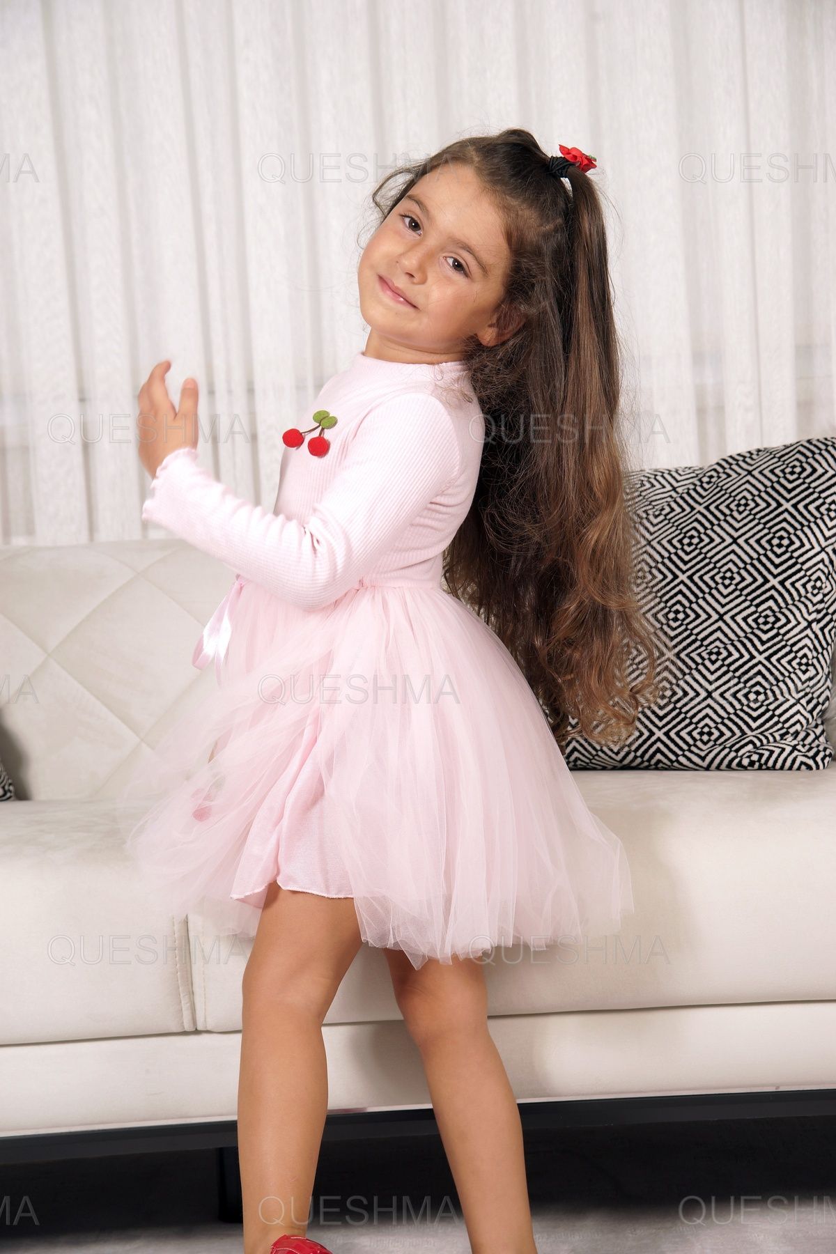 QUESHMA-Rochie de fetita tutu din tul captusita cu visinii 3