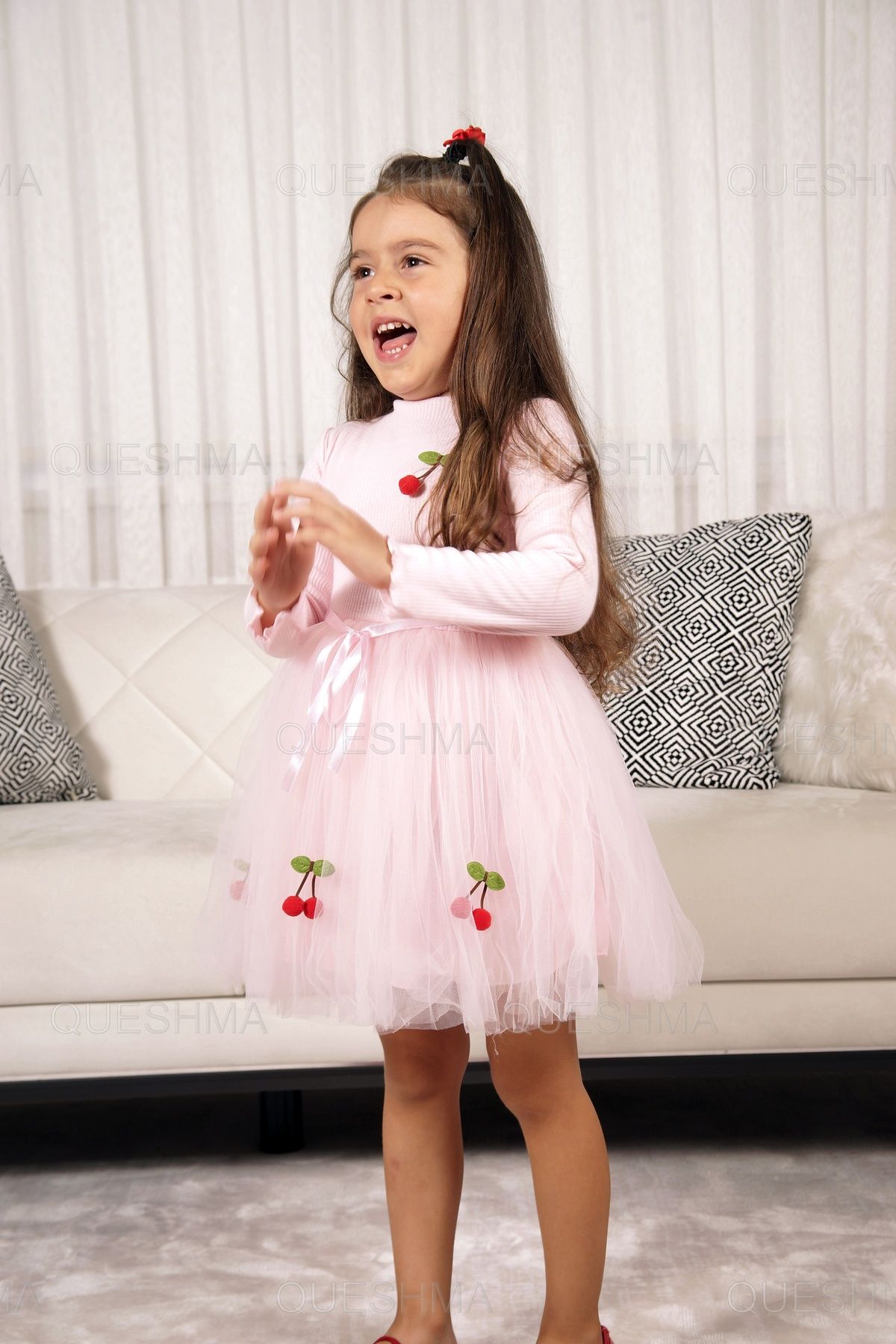 QUESHMA-Rochie de fetita tutu din tul captusita cu visinii 1