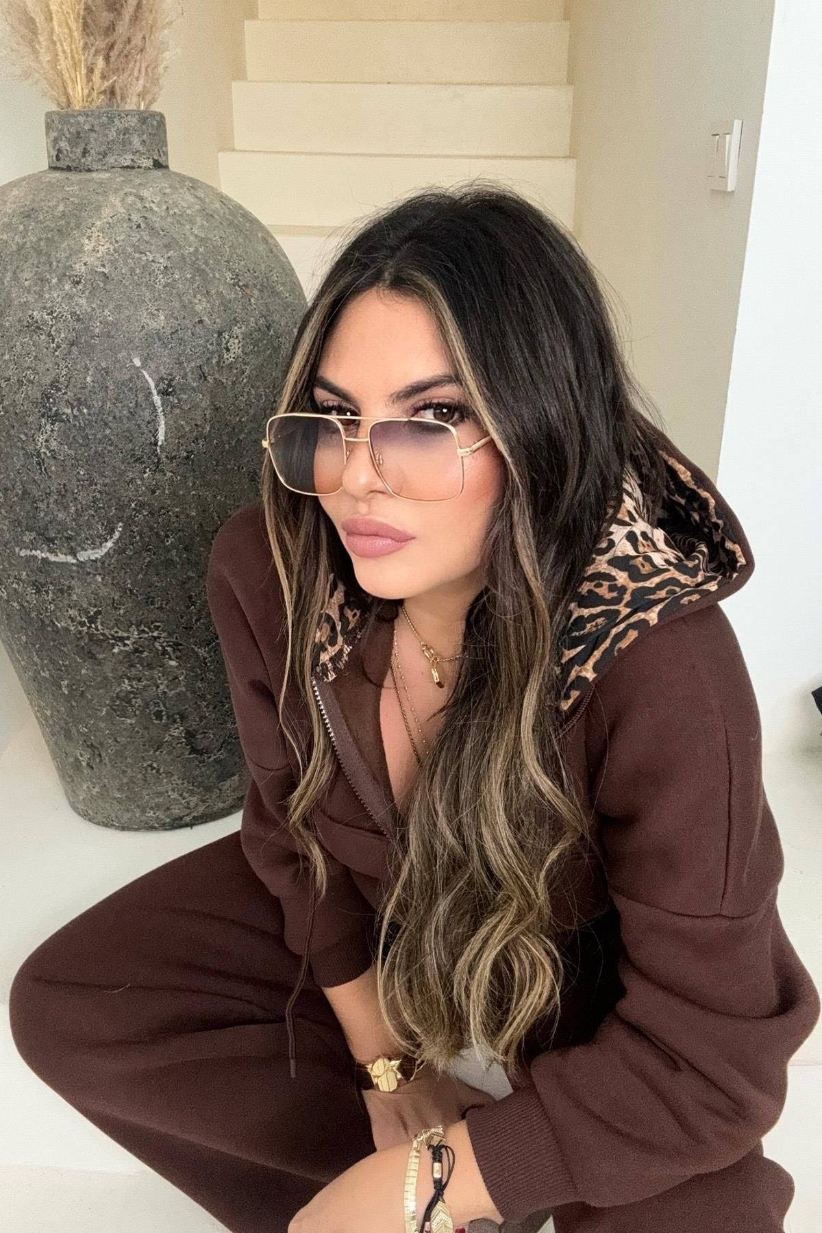 Sohotique By P-Bitter Brown Leopard Print Tracksuit Set 4